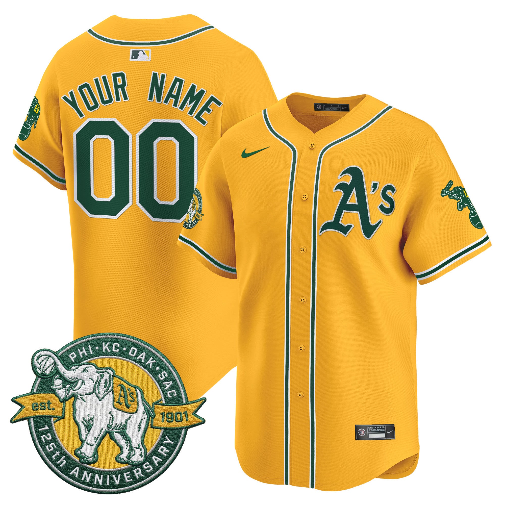 Oakland Athletics 125th Anniversary Patch Vapor Premier Limited Custom Jersey - All Stitched