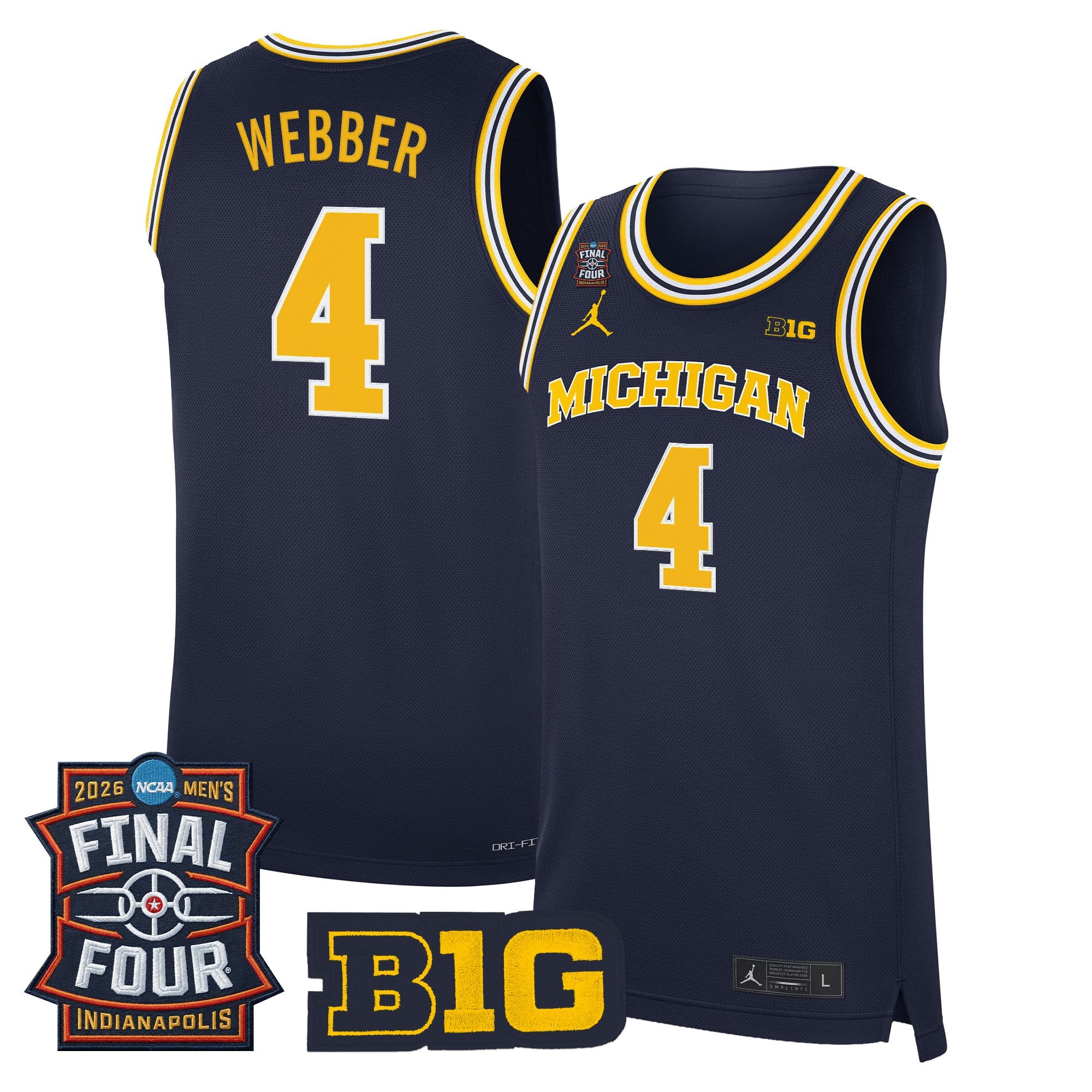 Men's Michigan Wolverines 2026 Final Four Patch Basketball Jersey - All Stitched
