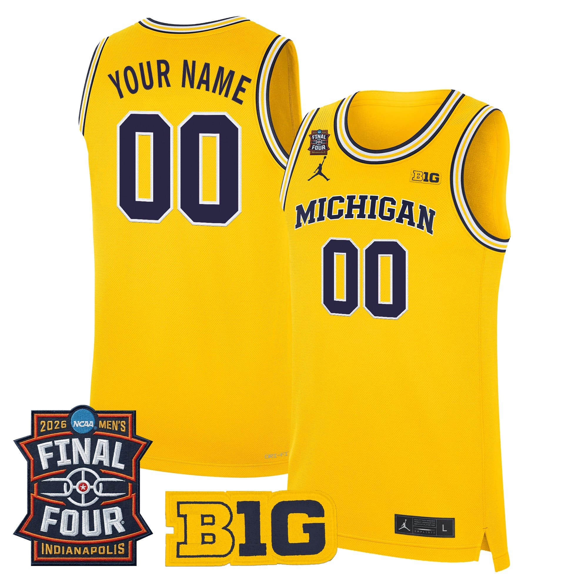 Michigan Wolverines 2026 Final Four Patch Custom Basketball Jersey - All Stitched