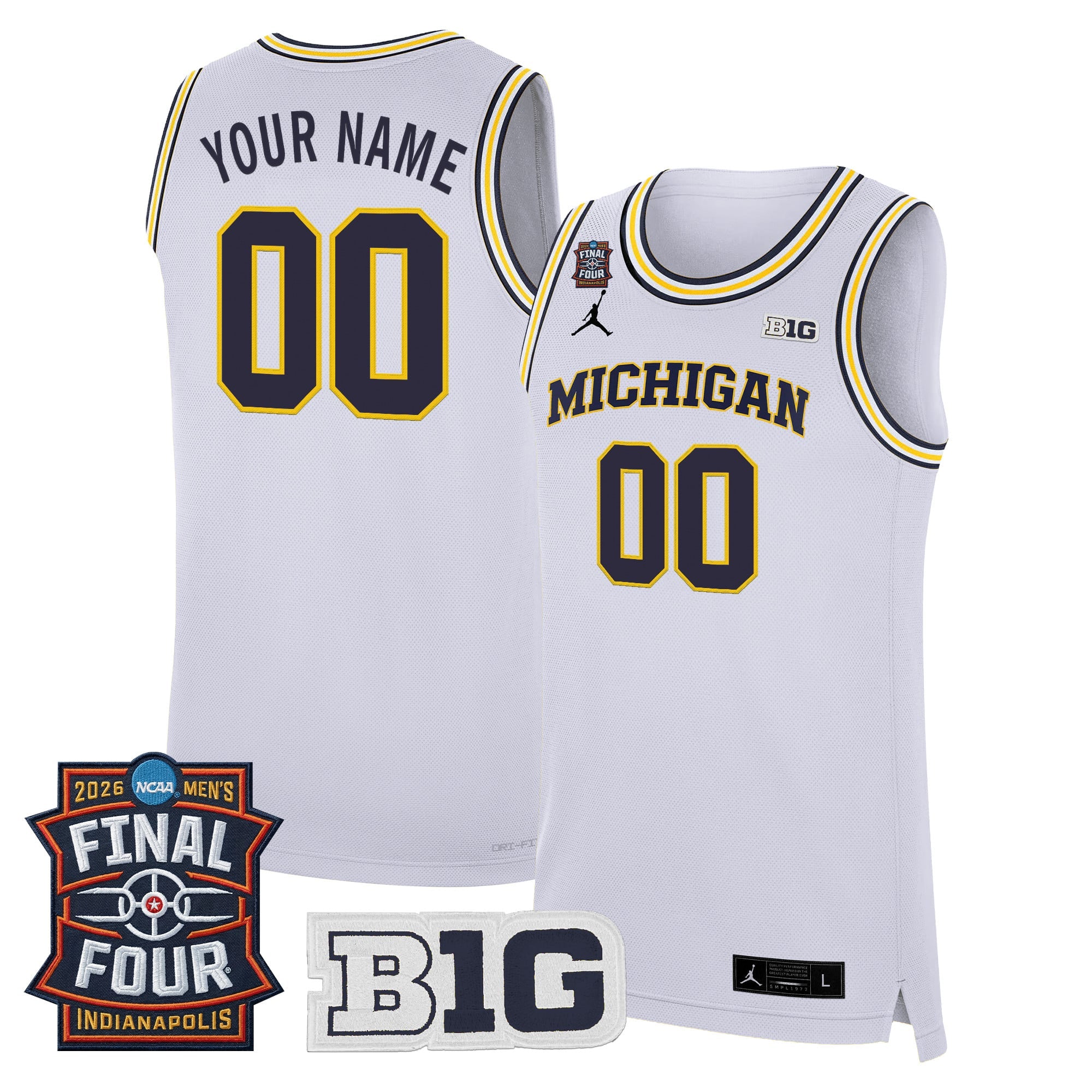 Michigan Wolverines 2026 Final Four Patch Custom Basketball Jersey - All Stitched