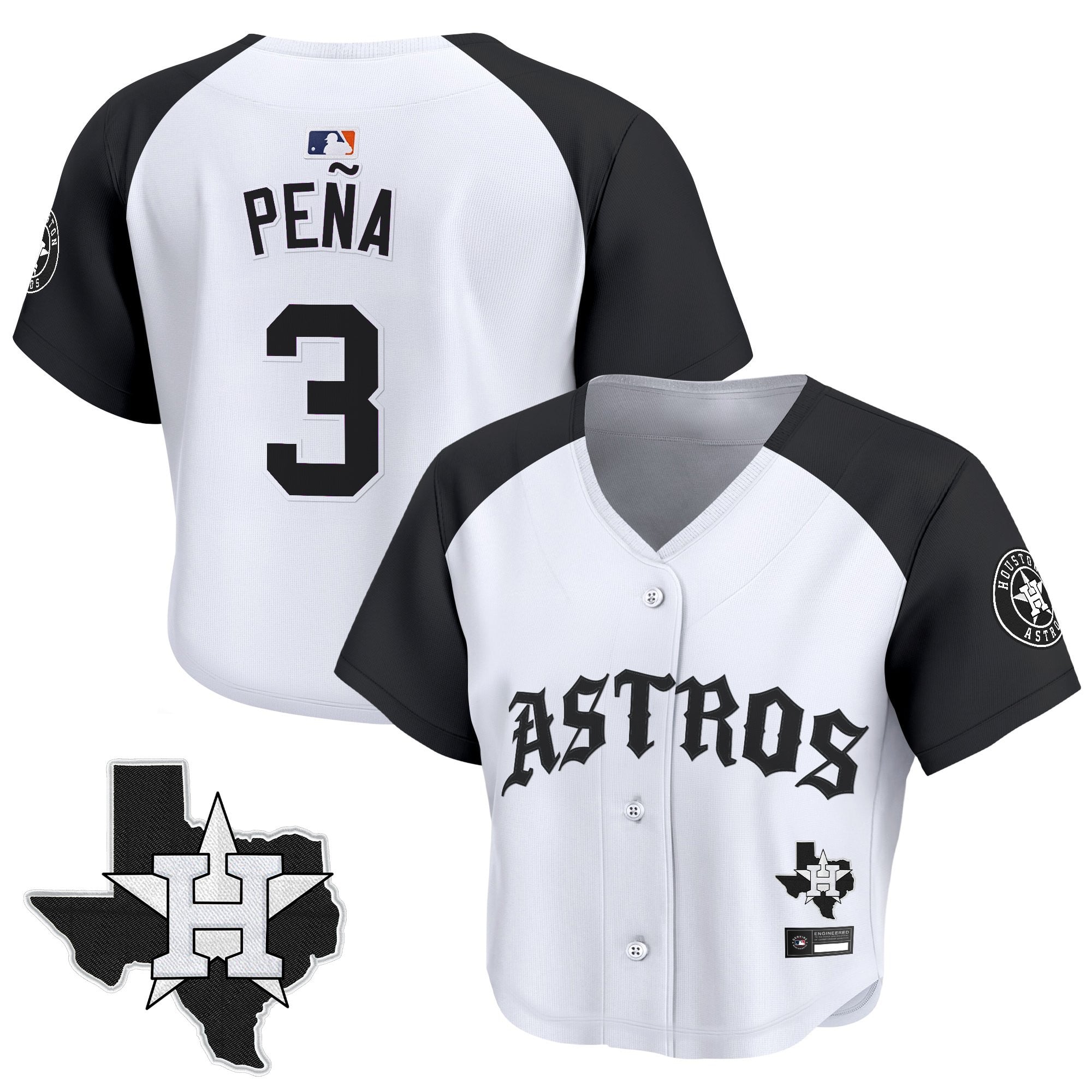 Women's Houston Astros 'Old English Edition' Crop Top Baseball Jersey - All Stitched