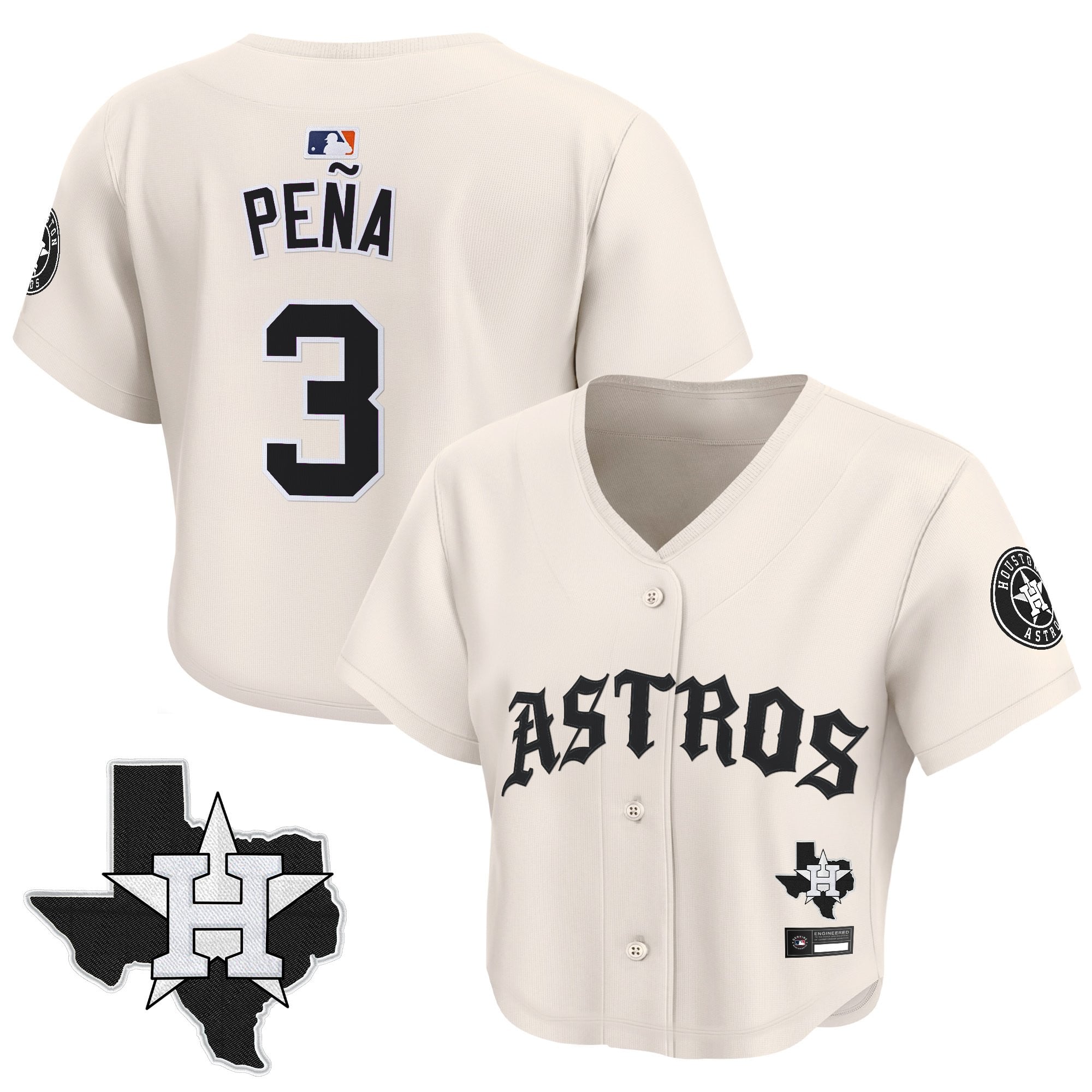 Women's Houston Astros 'Old English Edition' Crop Top Baseball Jersey - All Stitched