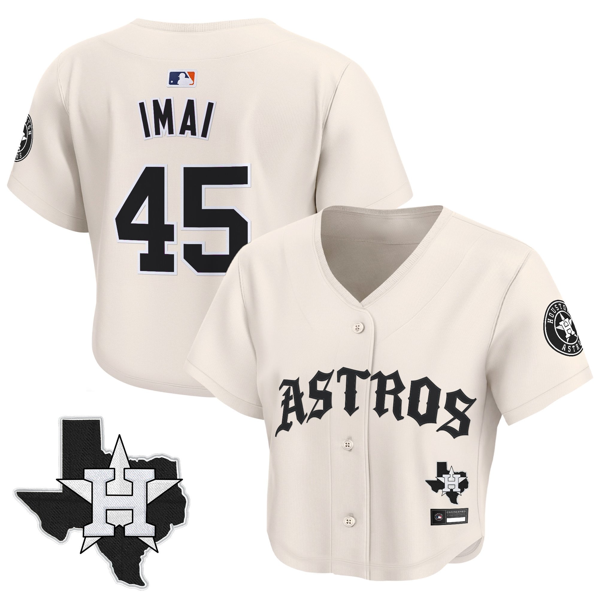 Women's Houston Astros 'Old English Edition' Crop Top Baseball Jersey - All Stitched
