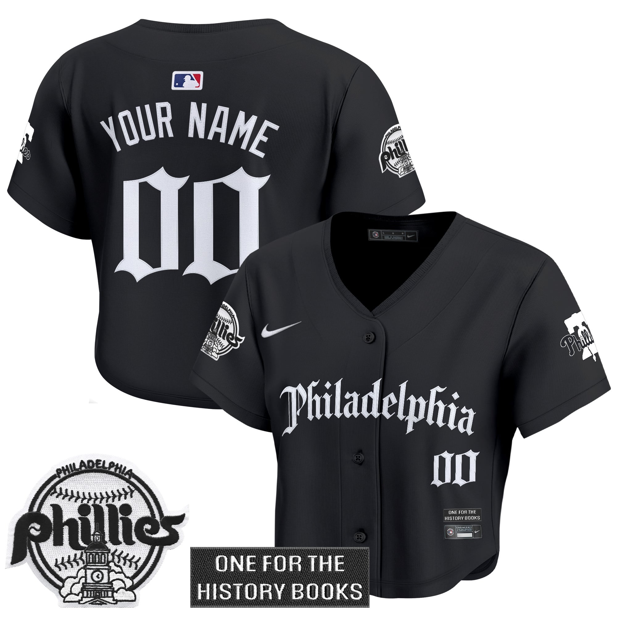 Women's Phillies 'Retro Newspaper Edition' Crop Top Baseball Custom Jersey - All Stitched