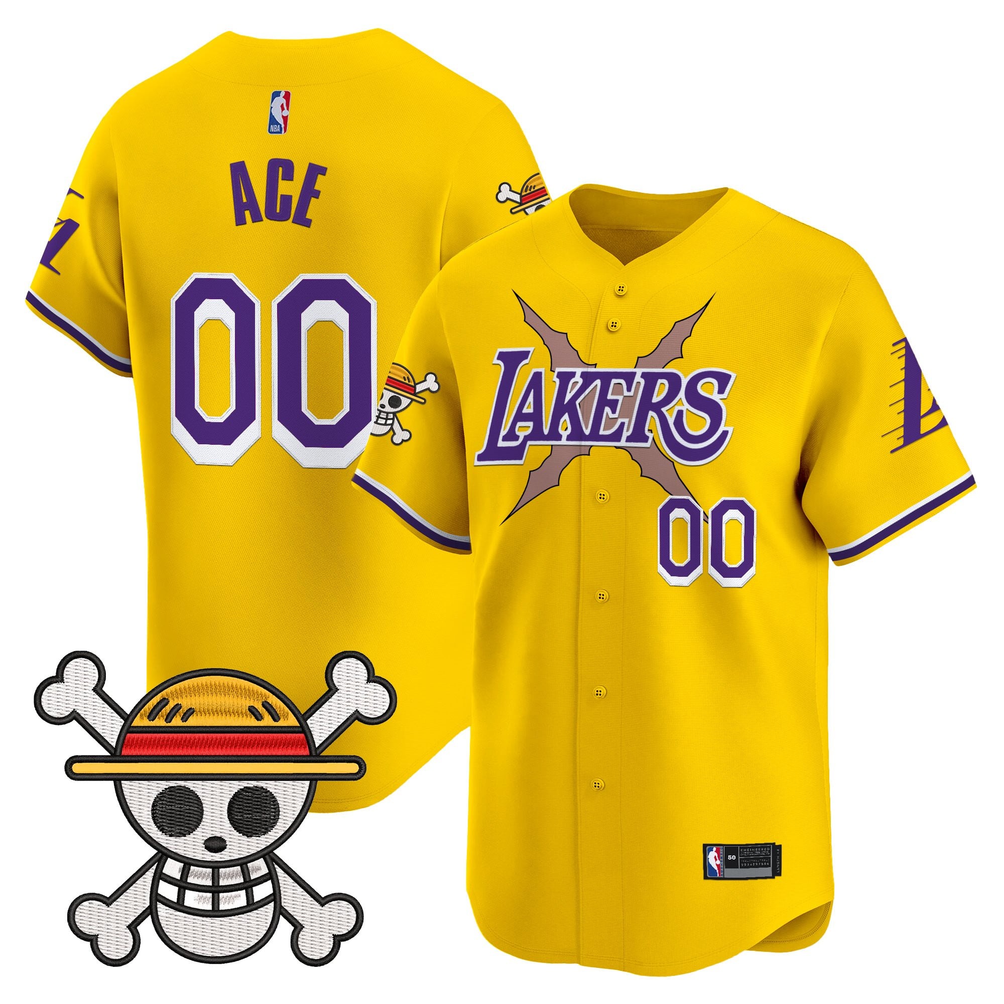 Men's Los Angeles Lakers x One Piece Vapor Baseball Jersey - Stitched