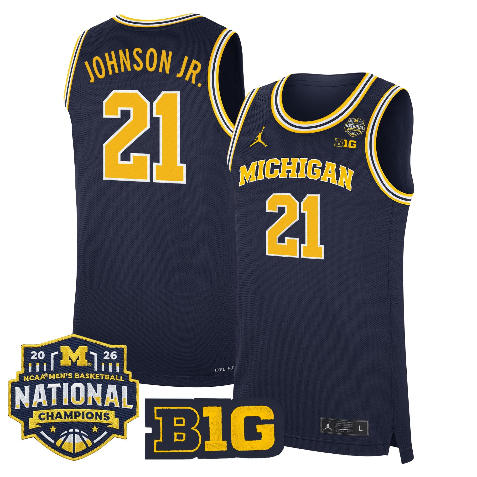 Men's Michigan Wolverines 2026 National Champions Patch Basketball Jersey - All Stitched