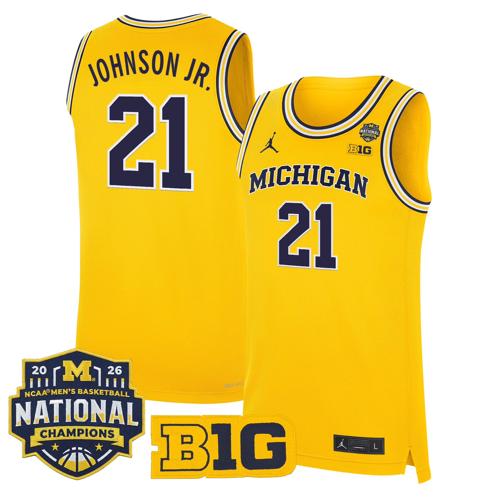 Men's Michigan Wolverines 2026 National Champions Patch Basketball Jersey - All Stitched