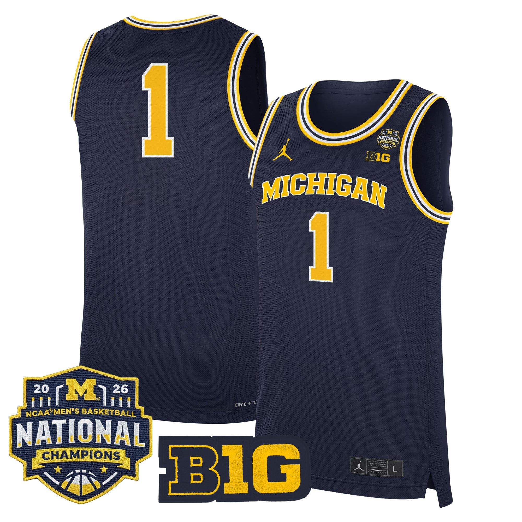 Men's Michigan Wolverines 2026 National Champions Patch Basketball Jersey - All Stitched