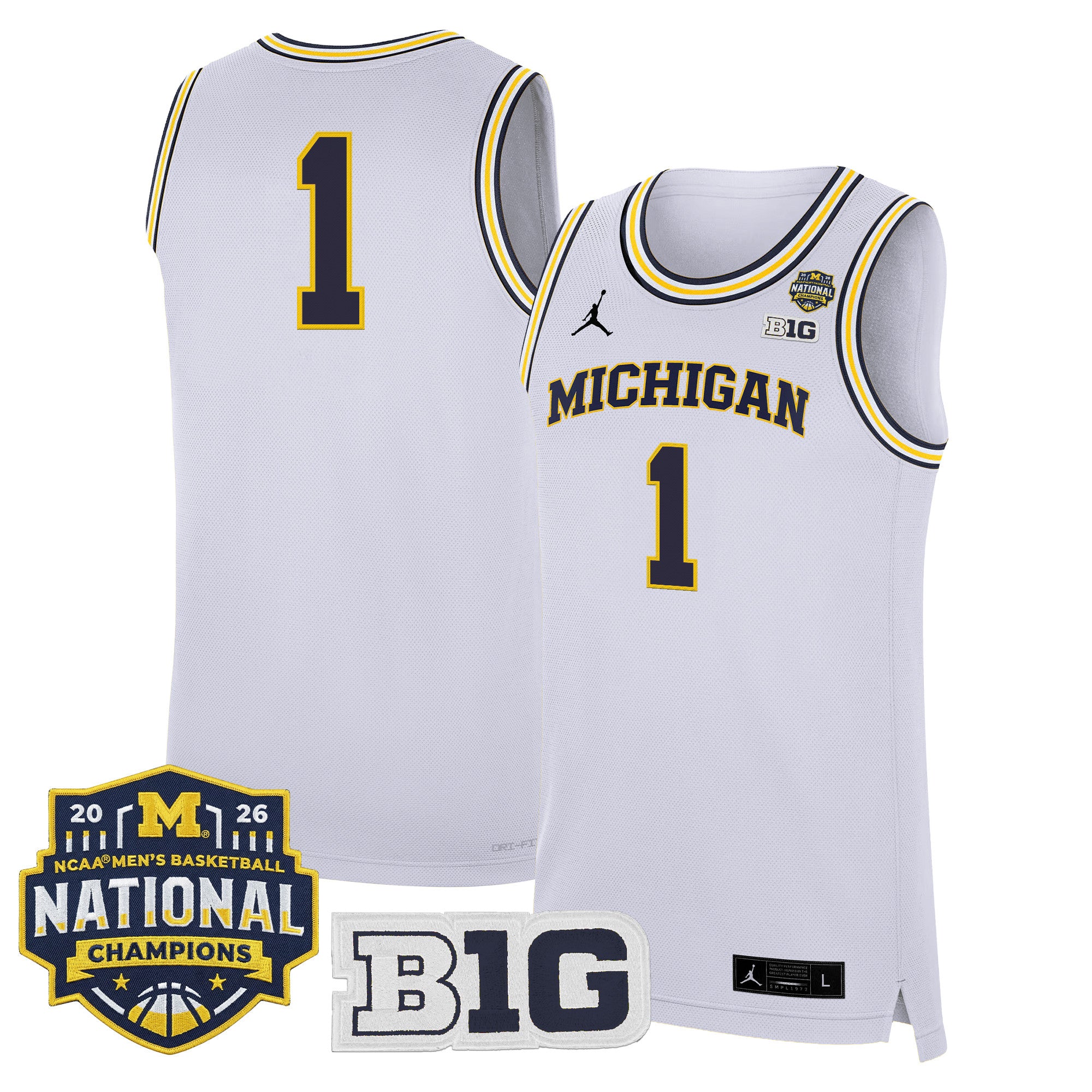 Men's Michigan Wolverines 2026 National Champions Patch Basketball Jersey - All Stitched