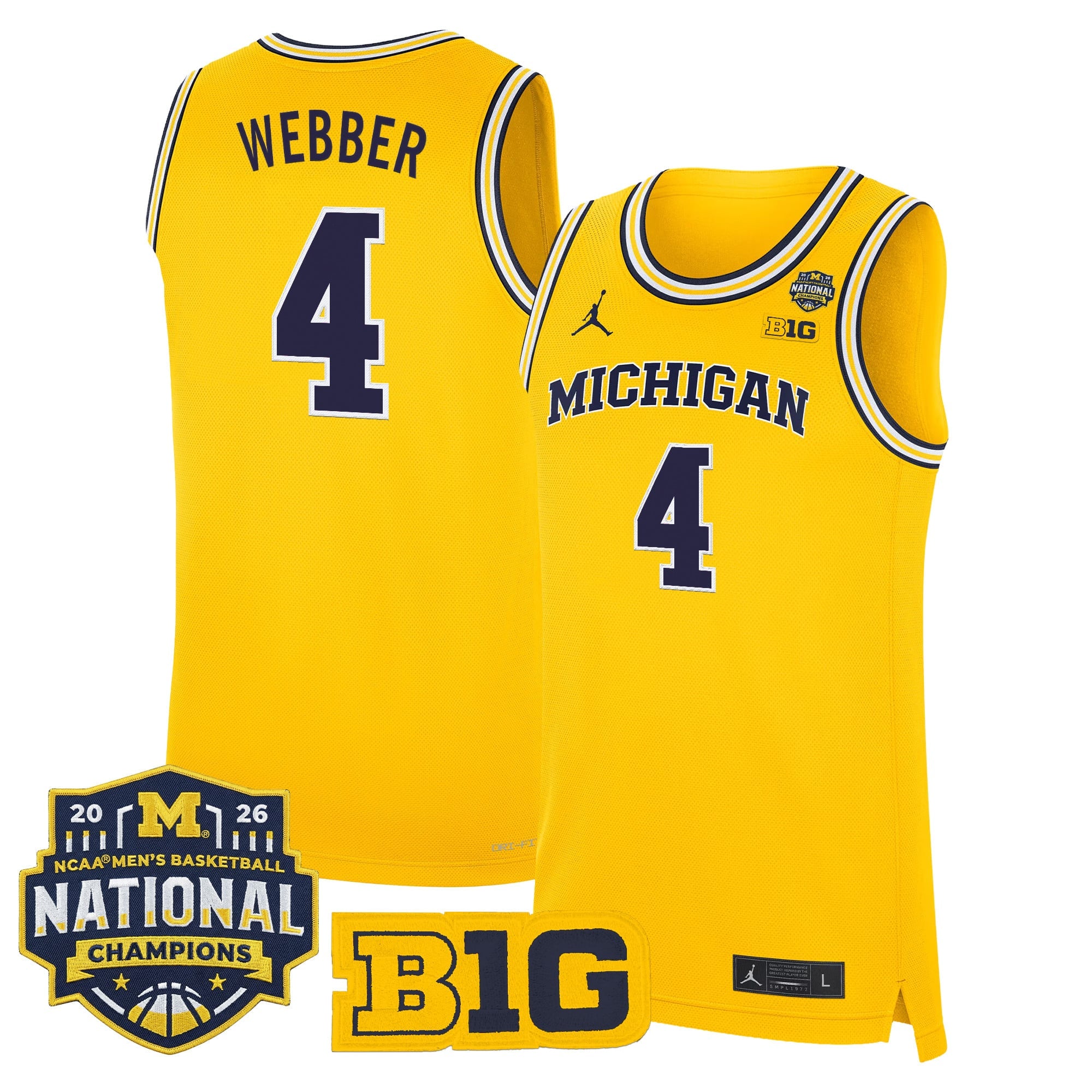 Men's Michigan Wolverines 2026 National Champions Patch Basketball Jersey - All Stitched