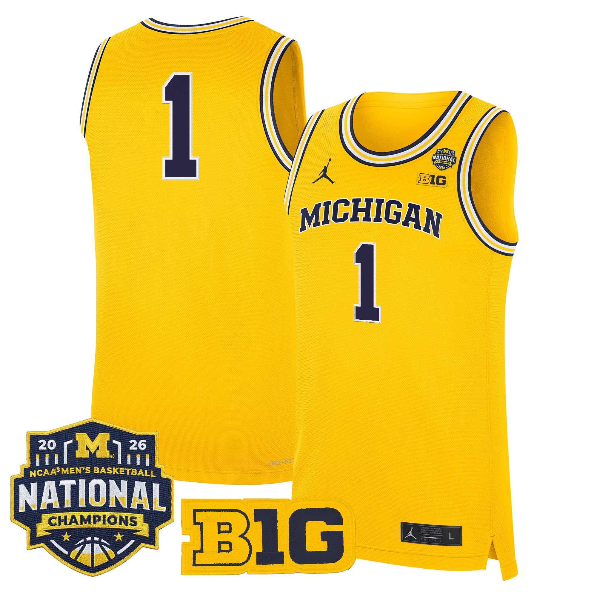 Men's Michigan Wolverines 2026 National Champions Patch Basketball Jersey - All Stitched