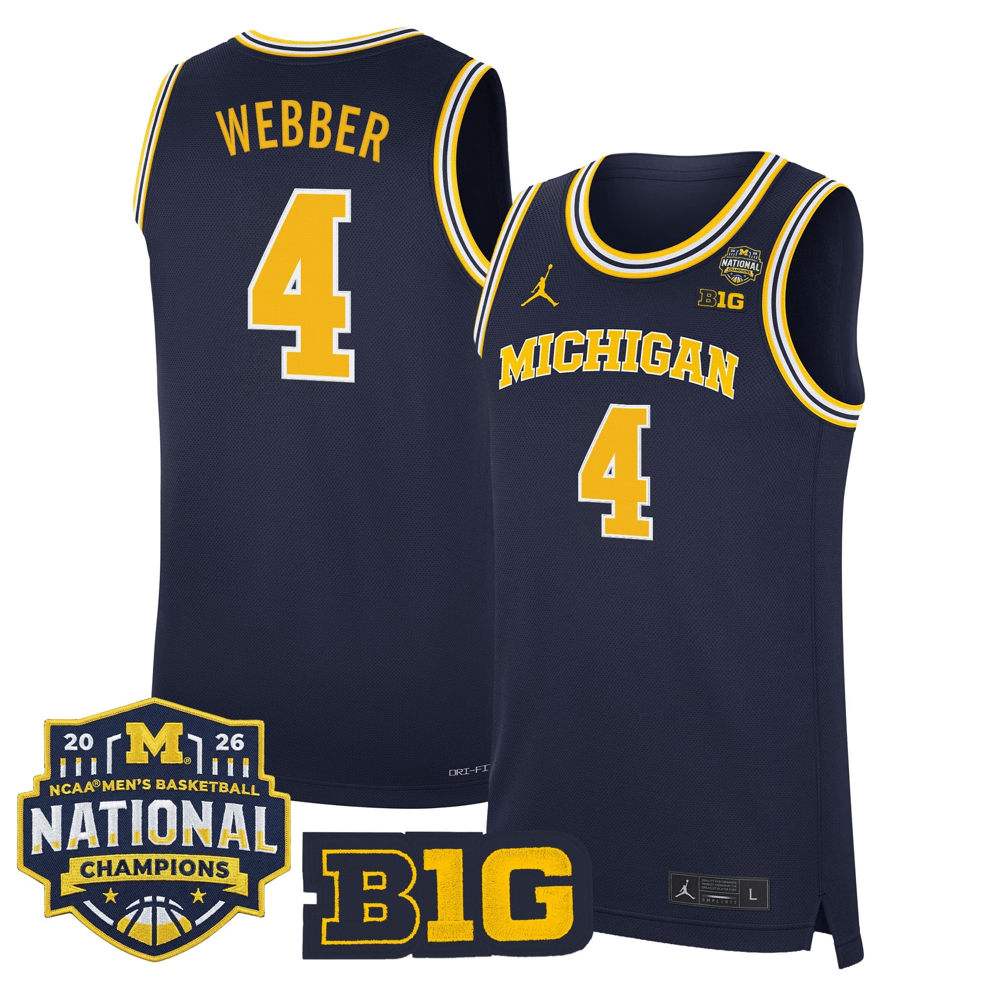 Men's Michigan Wolverines 2026 National Champions Patch Basketball Jersey - All Stitched