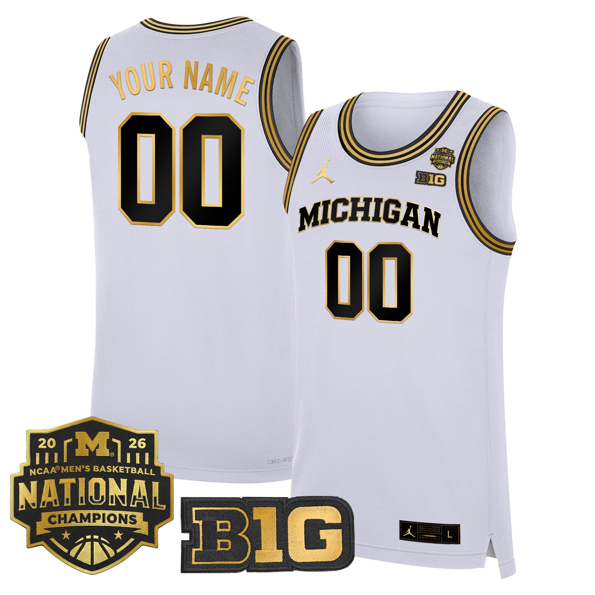 Michigan Wolverines 2026 National Champions Patch Basketball Custom Jersey - All Stitched