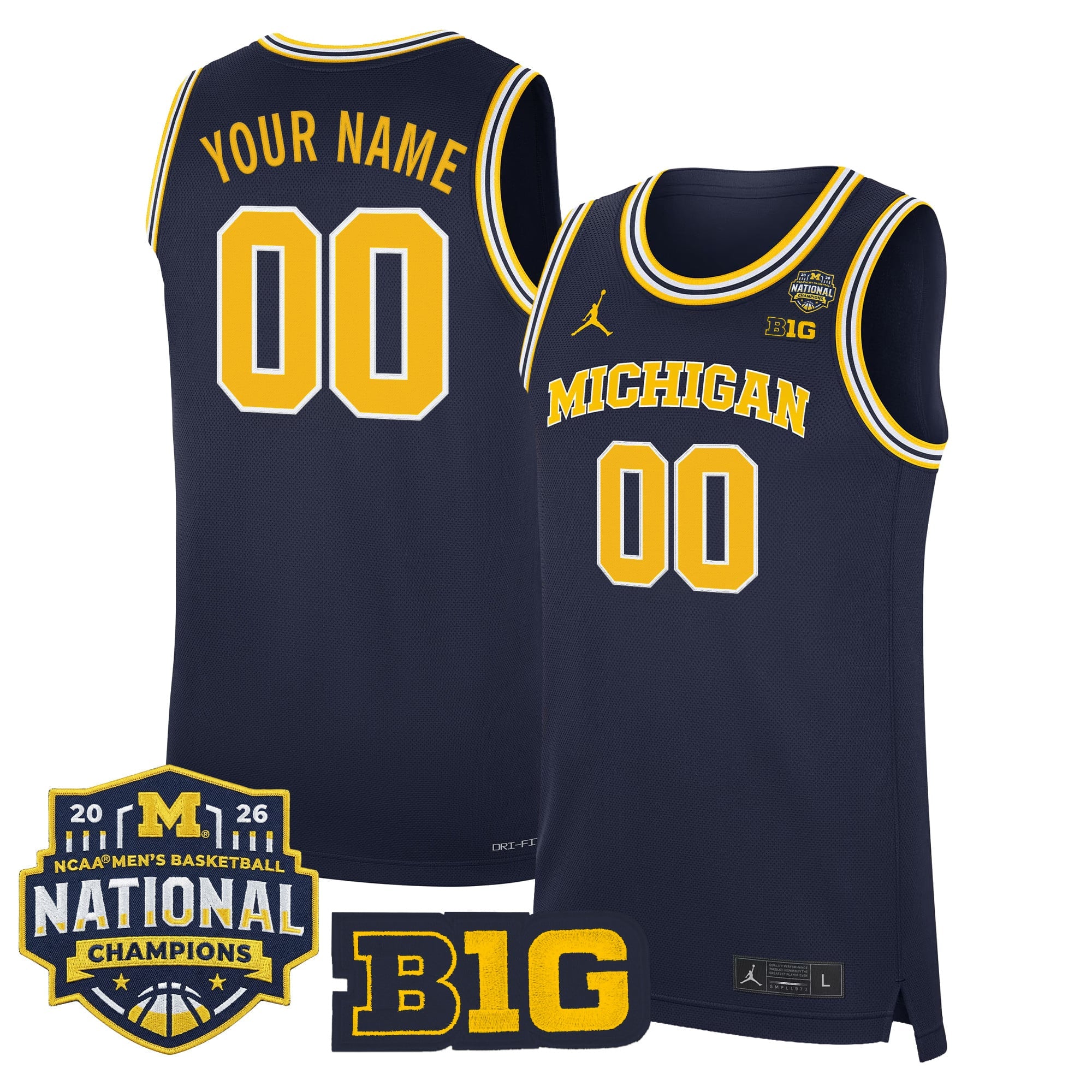 Michigan Wolverines 2026 National Champions Patch Basketball Custom Jersey - All Stitched