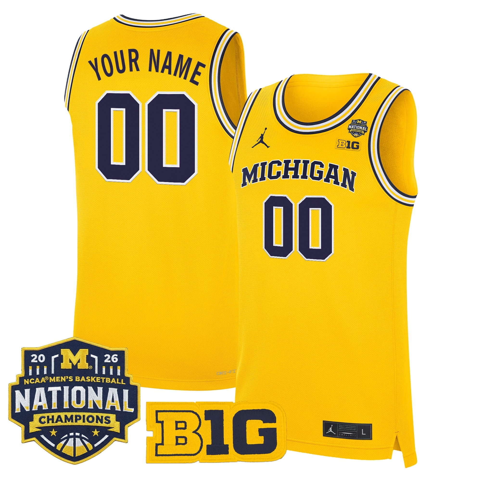 Michigan Wolverines 2026 National Champions Patch Basketball Custom Jersey - All Stitched