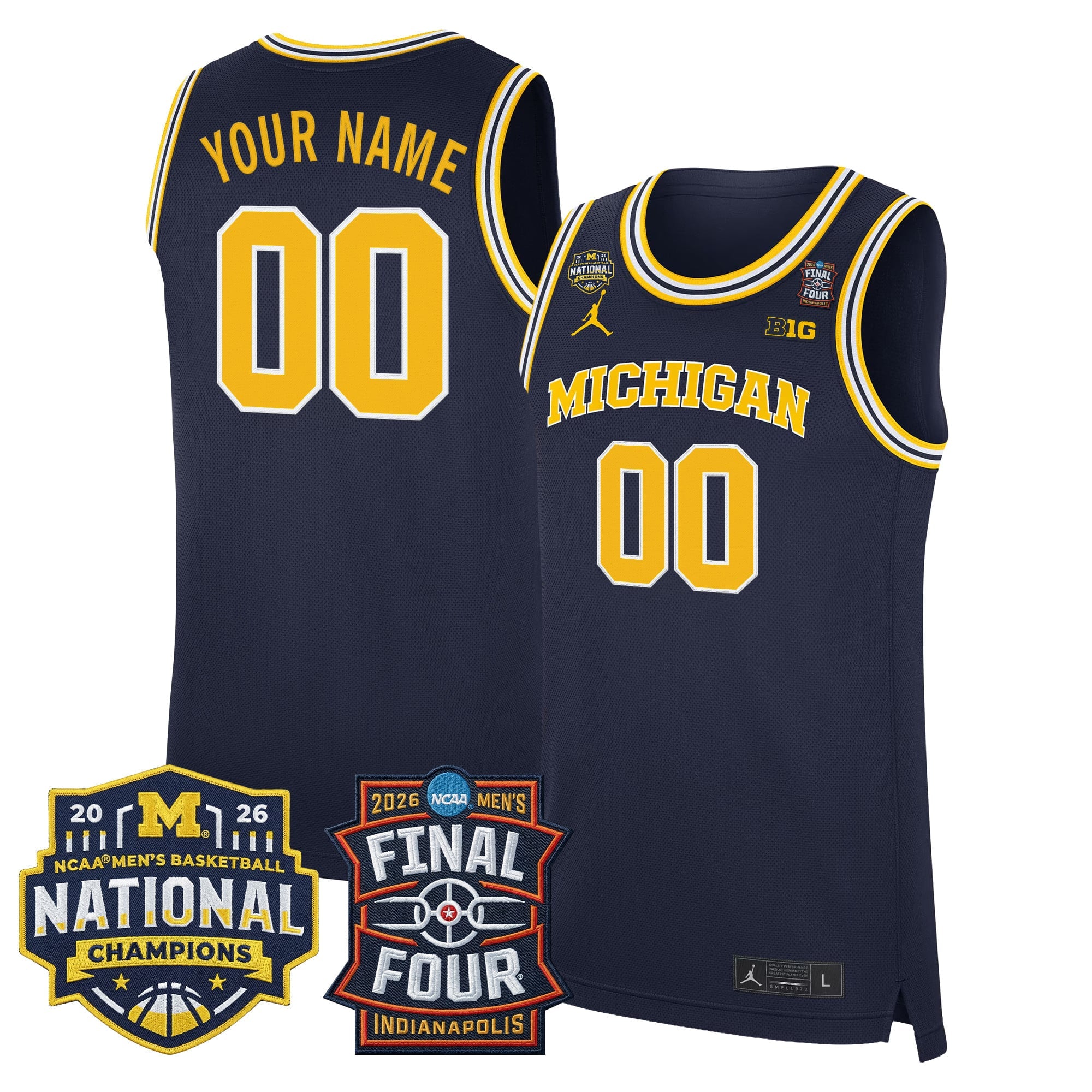 Michigan Wolverines 2026 Final Four & National Champions Patch Custom Basketball Jersey - All Stitched