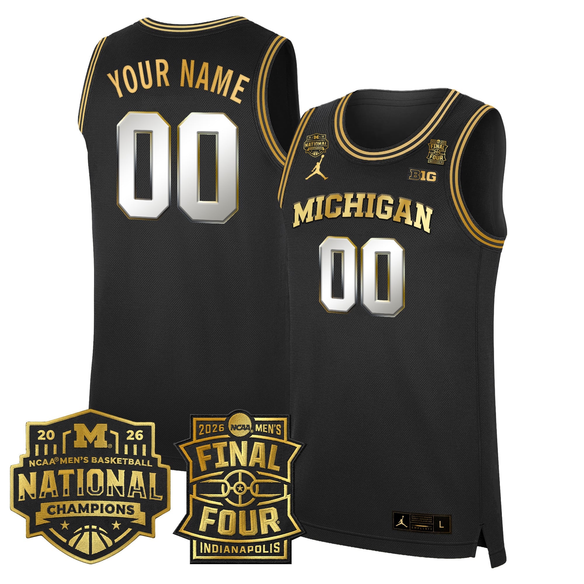 Michigan Wolverines 2026 Final Four & National Champions Patch Custom Basketball Jersey - All Stitched