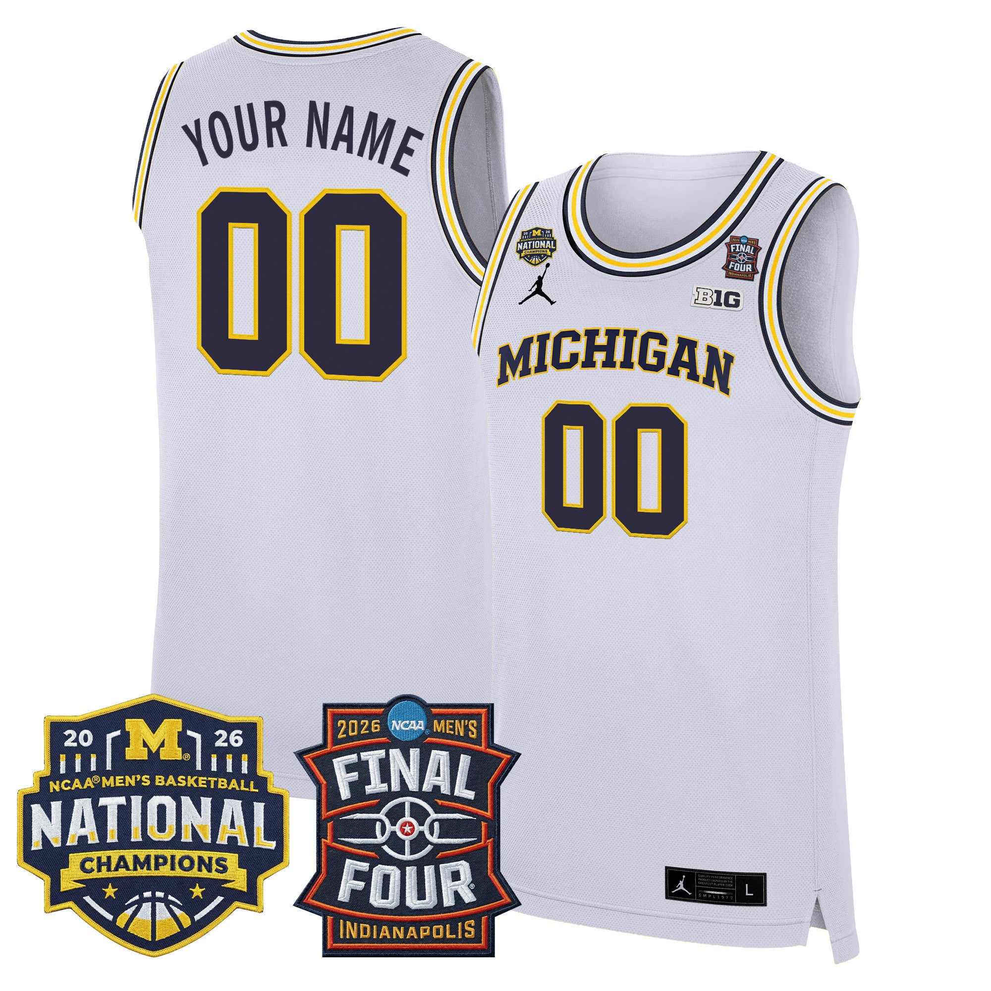 Michigan Wolverines 2026 Final Four & National Champions Patch Custom Basketball Jersey - All Stitched