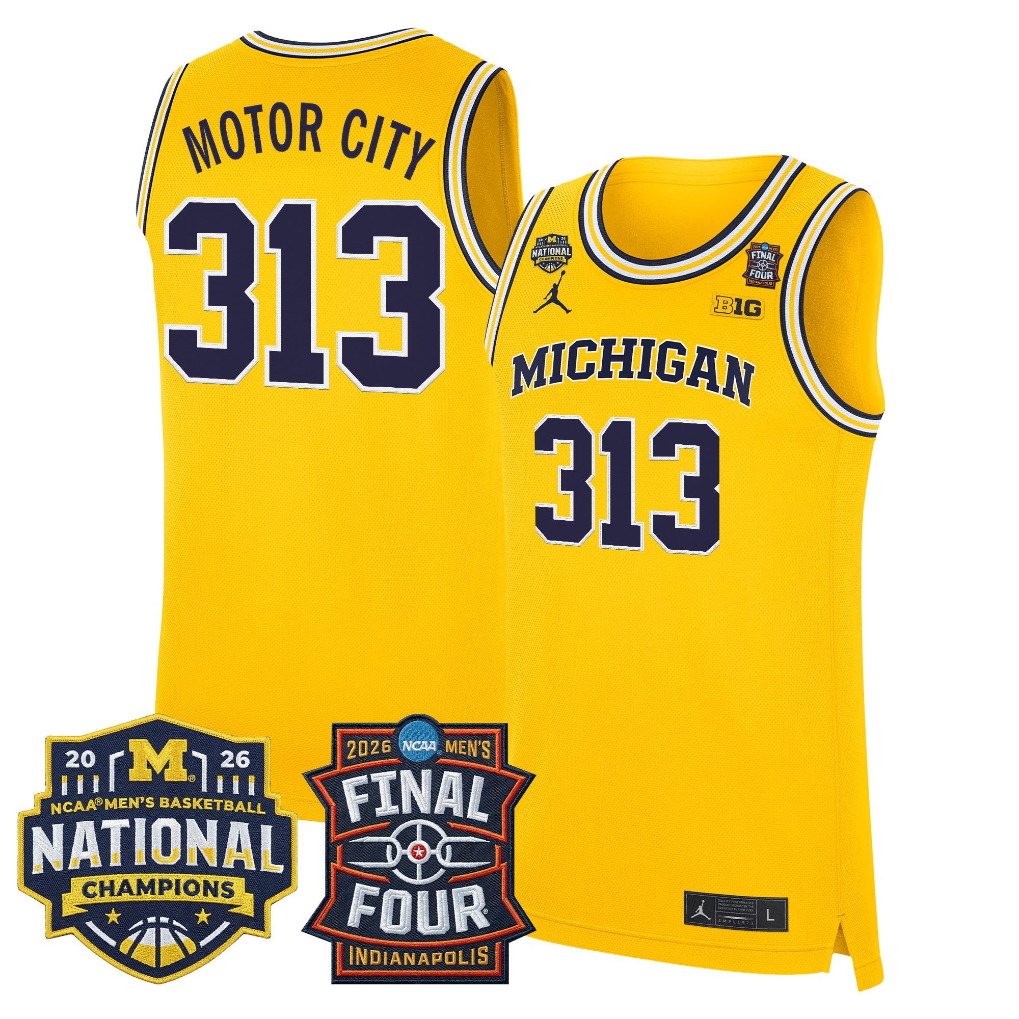 Men's Michigan Wolverines 2026 Final Four & National Champions Patch Basketball Jersey - All Stitched