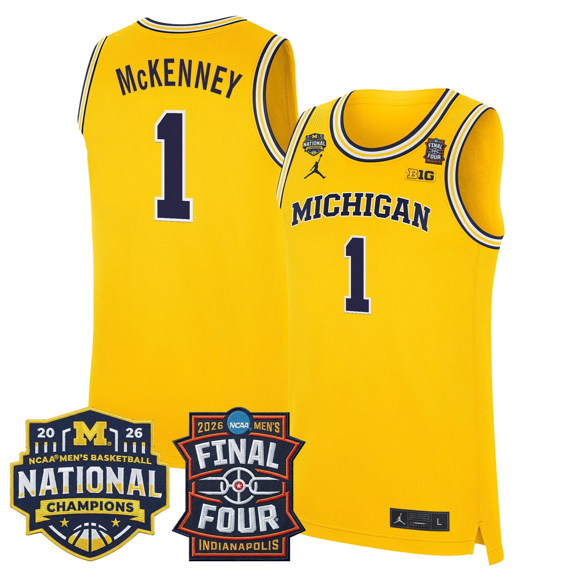 Men's Michigan Wolverines 2026 Final Four & National Champions Patch Basketball Jersey - All Stitched