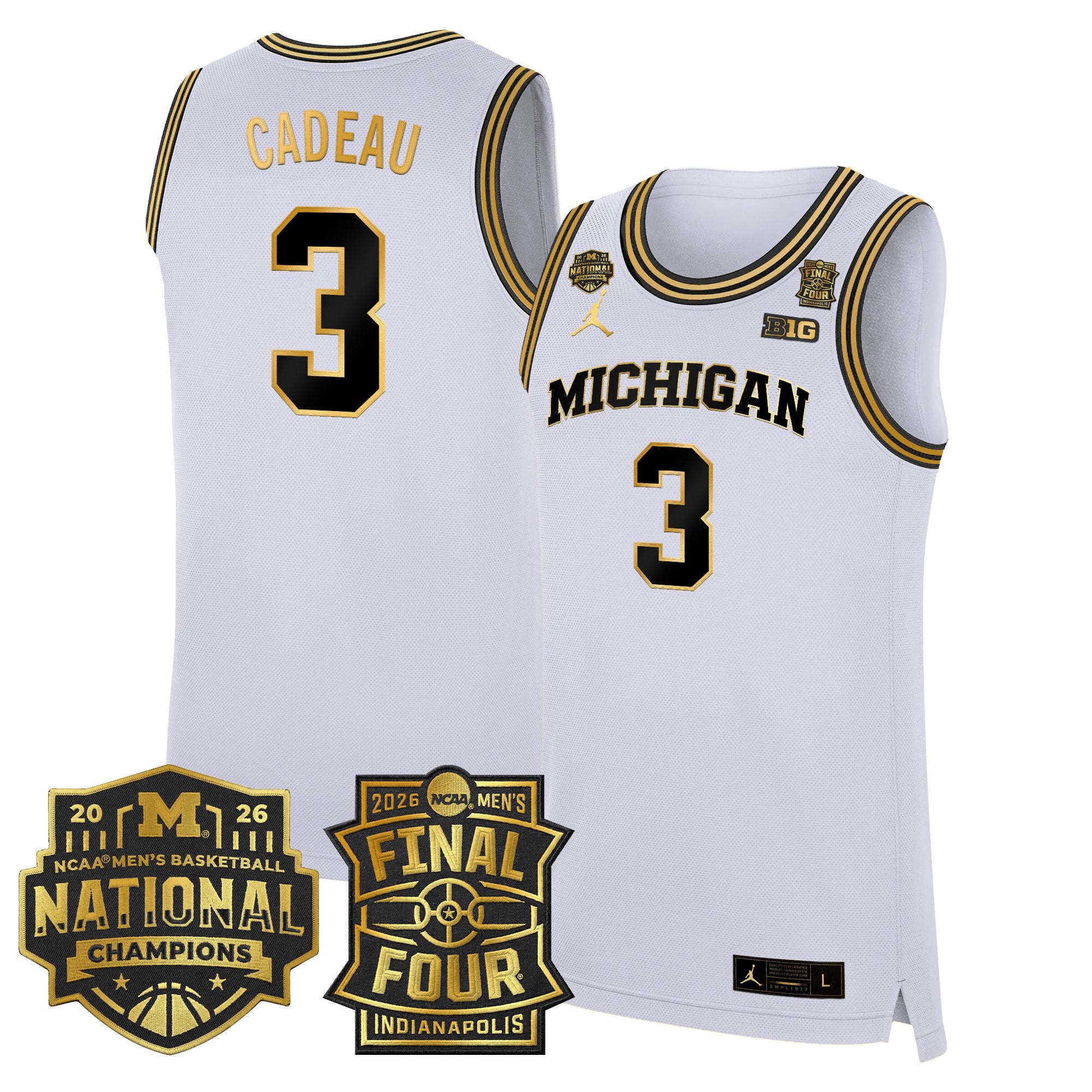 Men's Michigan Wolverines 2026 Final Four & National Champions Patch Basketball Jersey - All Stitched