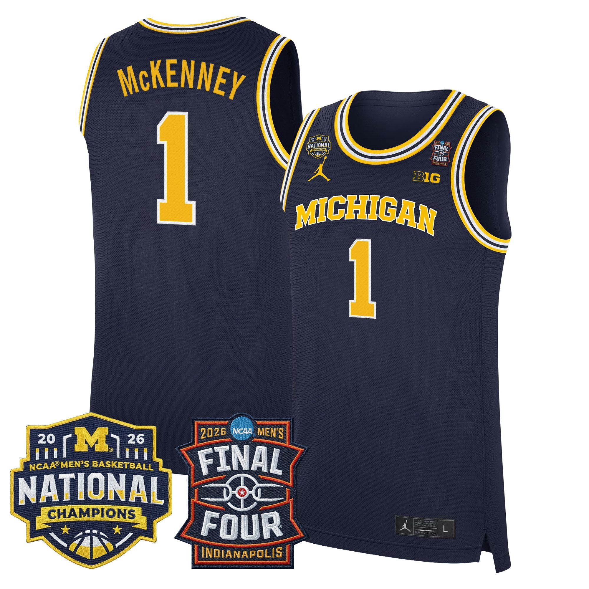 Men's Michigan Wolverines 2026 Final Four & National Champions Patch Basketball Jersey - All Stitched