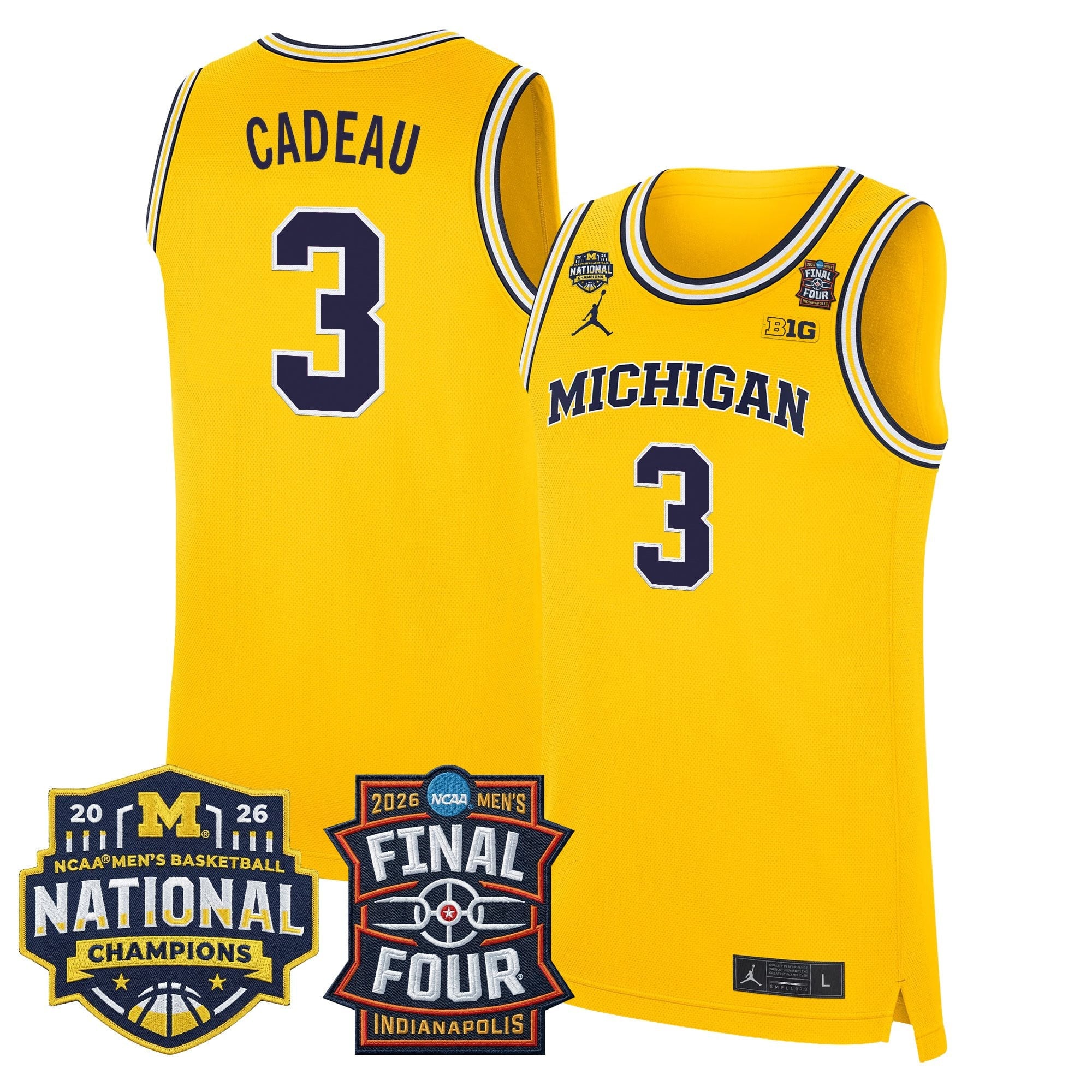 Men's Michigan Wolverines 2026 Final Four & National Champions Patch Basketball Jersey - All Stitched