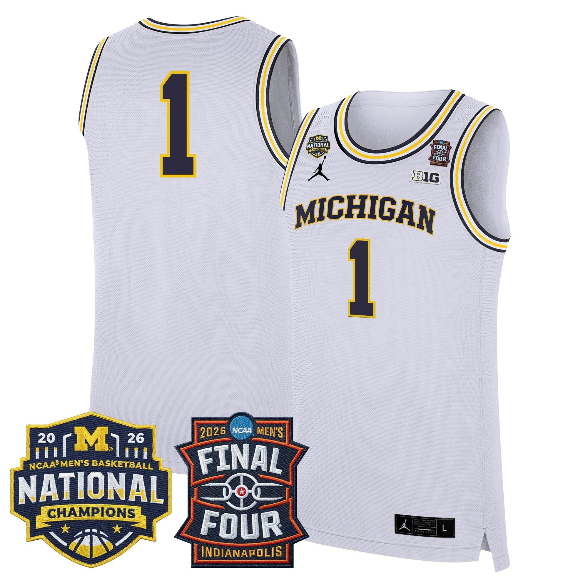 Men's Michigan Wolverines 2026 Final Four & National Champions Patch Basketball Jersey - All Stitched