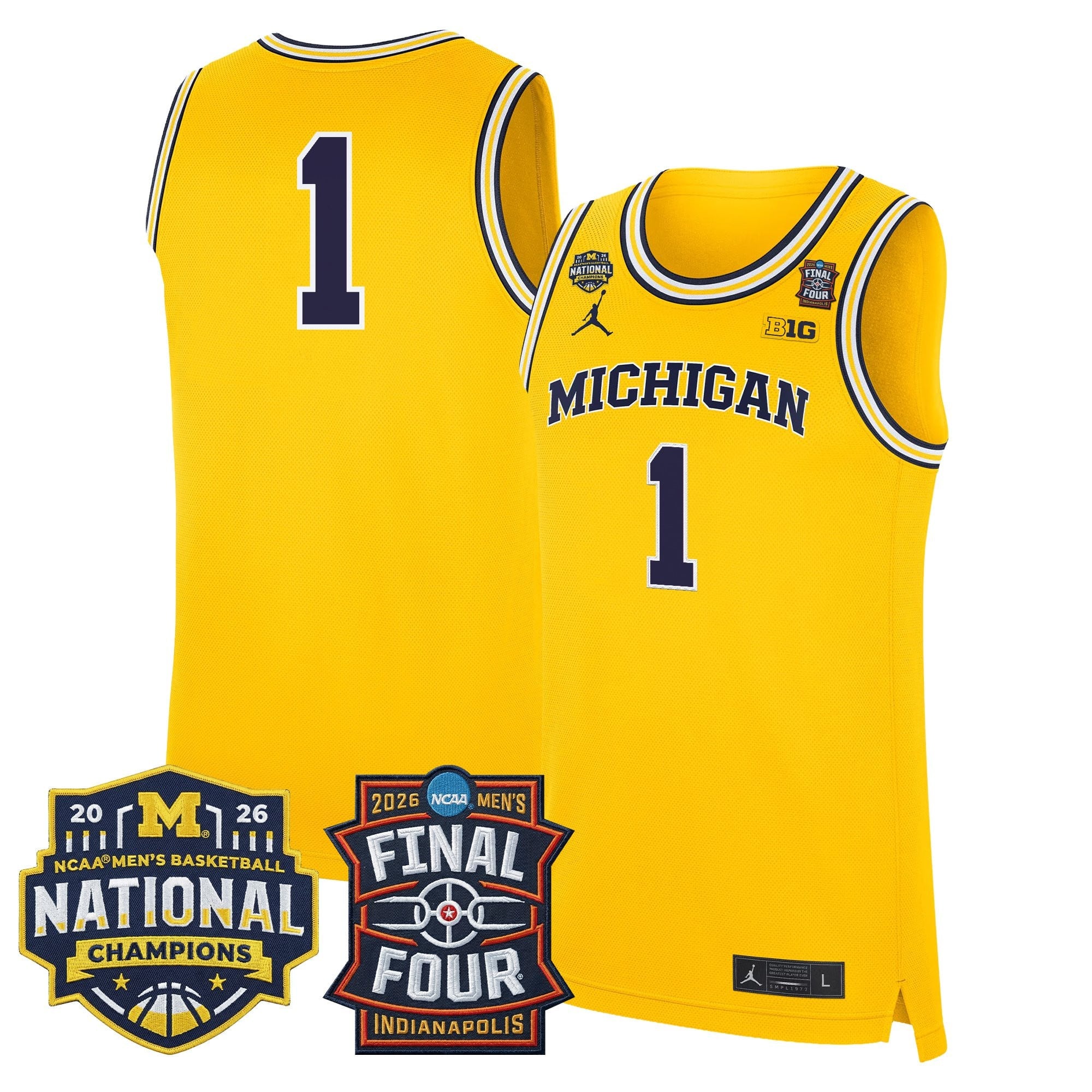 Men's Michigan Wolverines 2026 Final Four & National Champions Patch Basketball Jersey - All Stitched