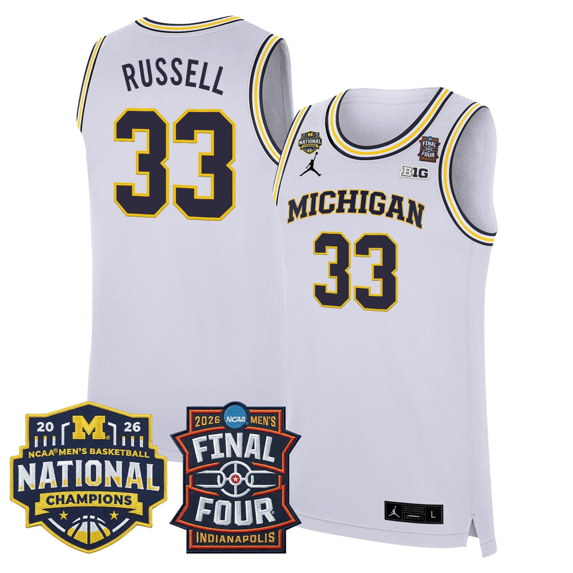 Men's Michigan Wolverines 2026 Final Four & National Champions Patch Basketball Jersey - All Stitched