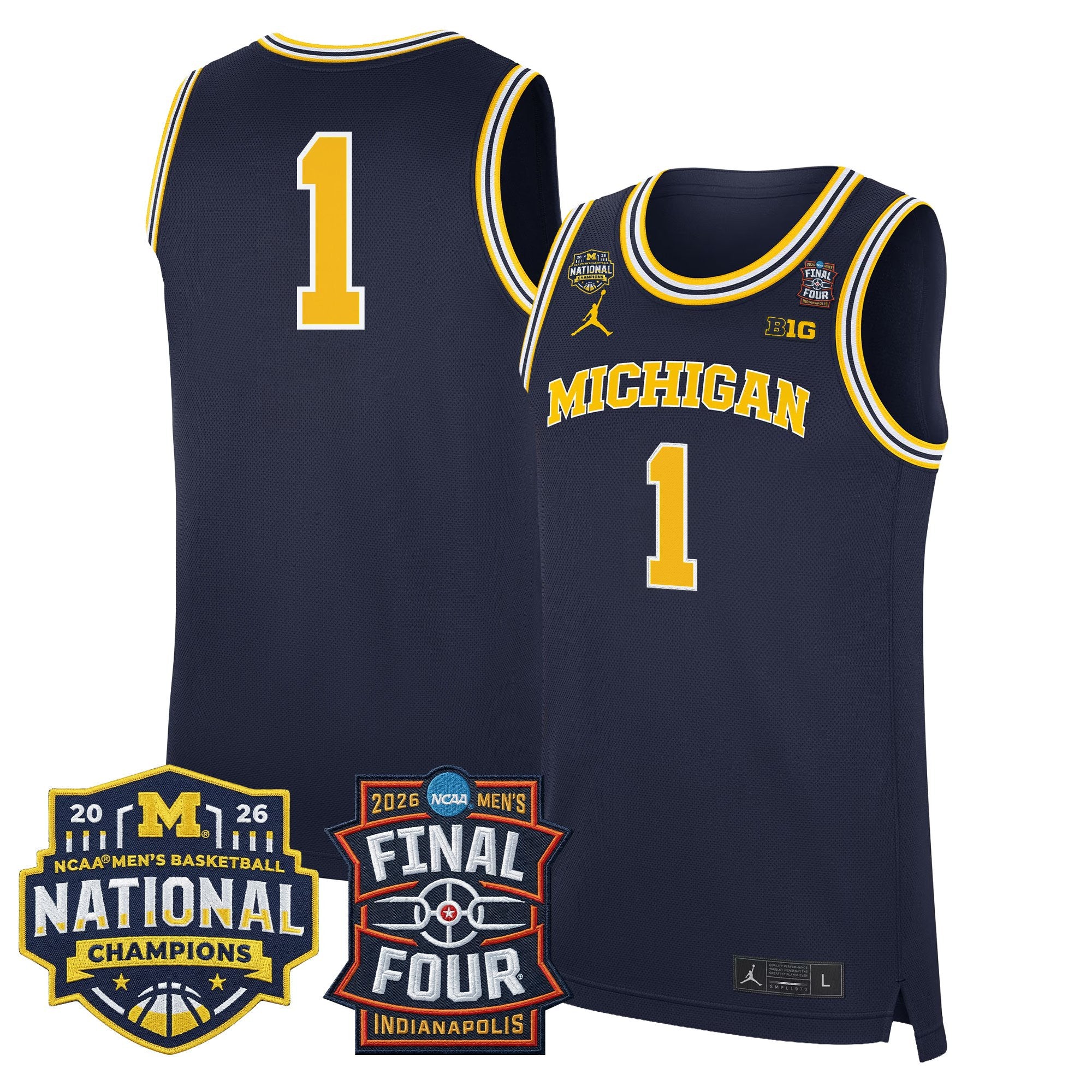 Men's Michigan Wolverines 2026 Final Four & National Champions Patch Basketball Jersey - All Stitched