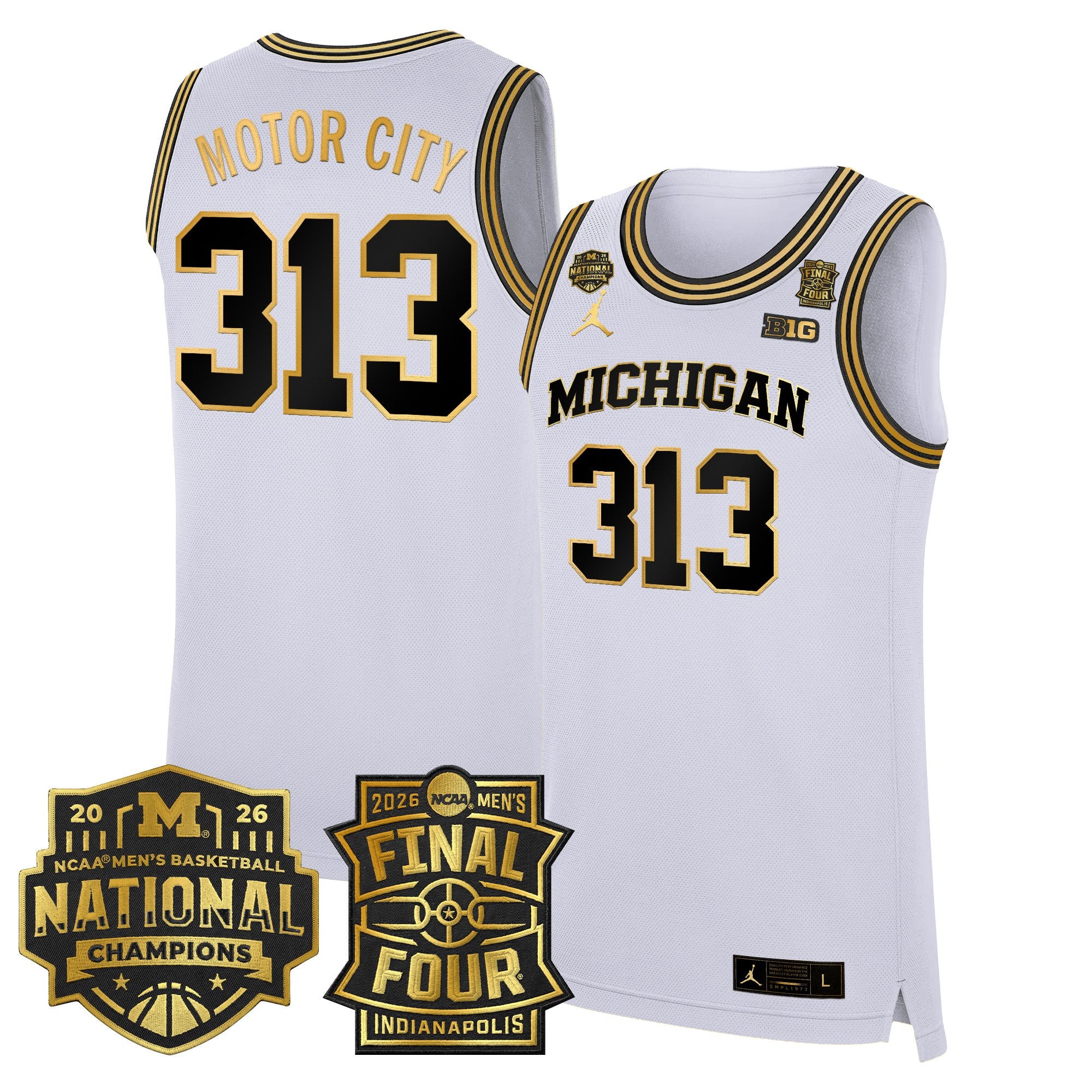 Men's Michigan Wolverines 2026 Final Four & National Champions Patch Basketball Jersey - All Stitched