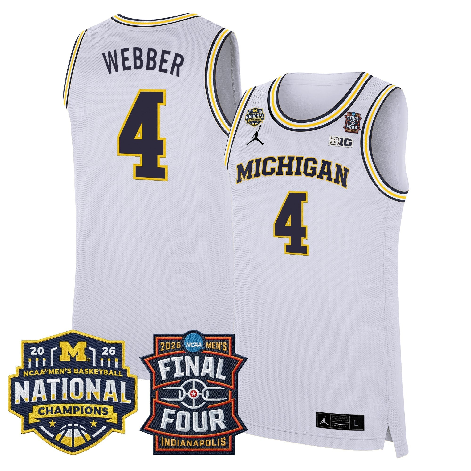 Men's Michigan Wolverines 2026 Final Four & National Champions Patch Basketball Jersey - All Stitched