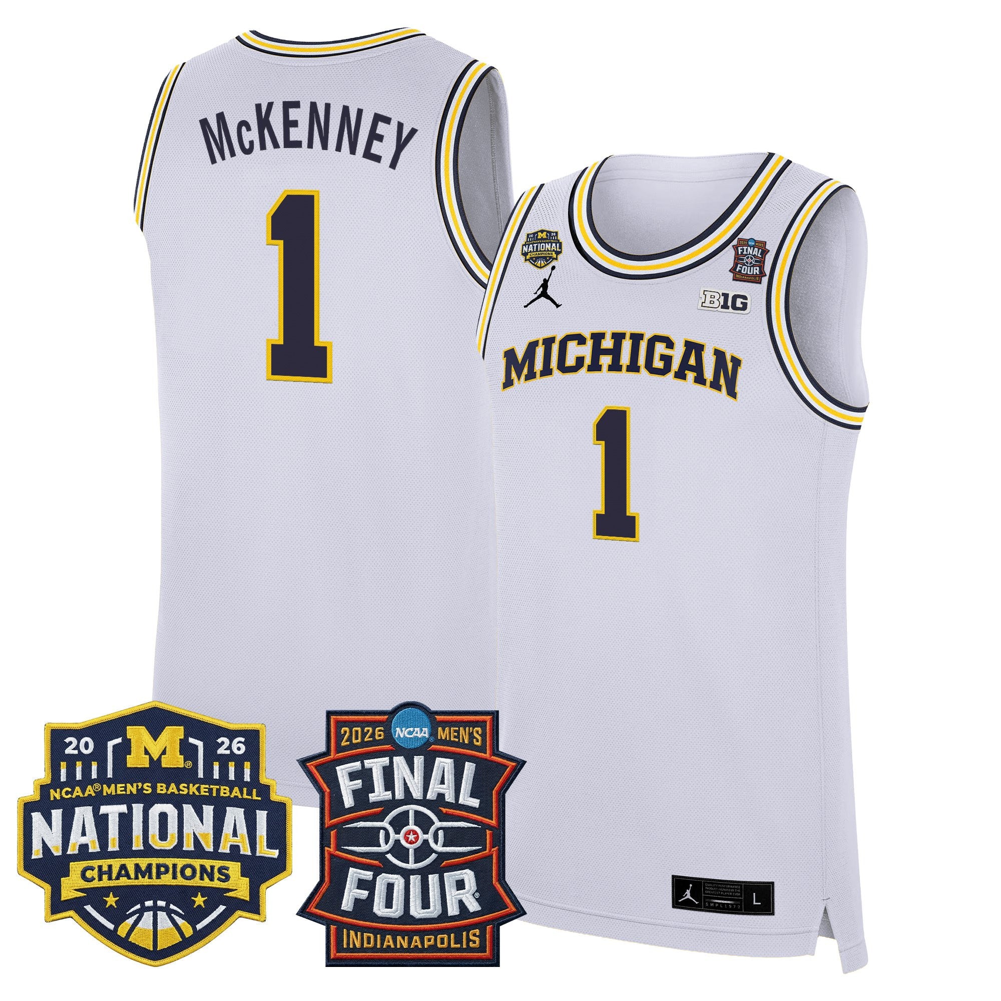 Men's Michigan Wolverines 2026 Final Four & National Champions Patch Basketball Jersey - All Stitched