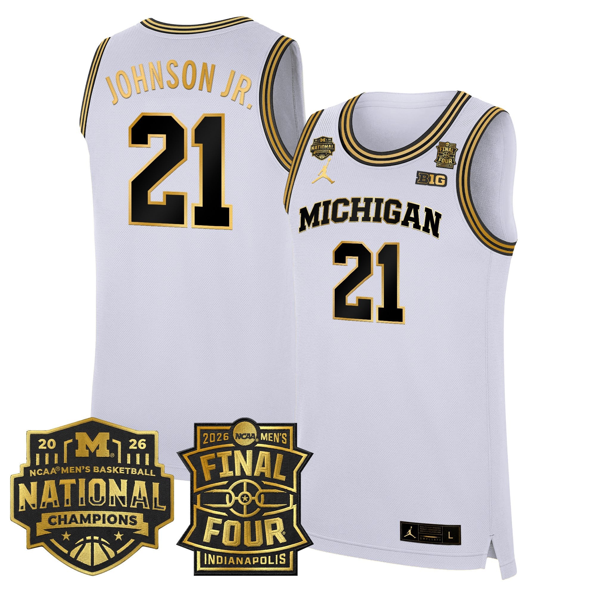 Men's Michigan Wolverines 2026 Final Four & National Champions Patch Basketball Jersey - All Stitched