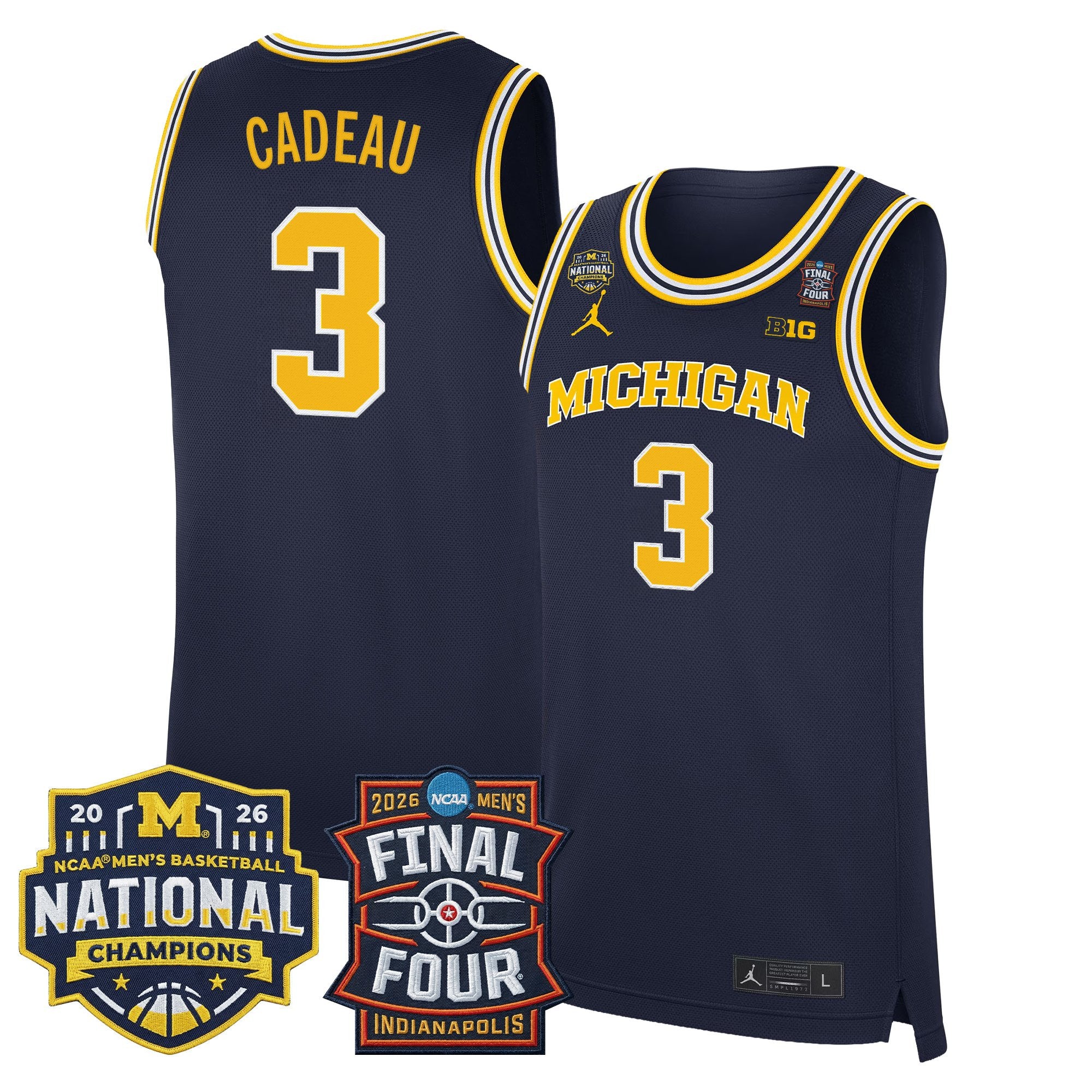 Men's Michigan Wolverines 2026 Final Four & National Champions Patch Basketball Jersey - All Stitched