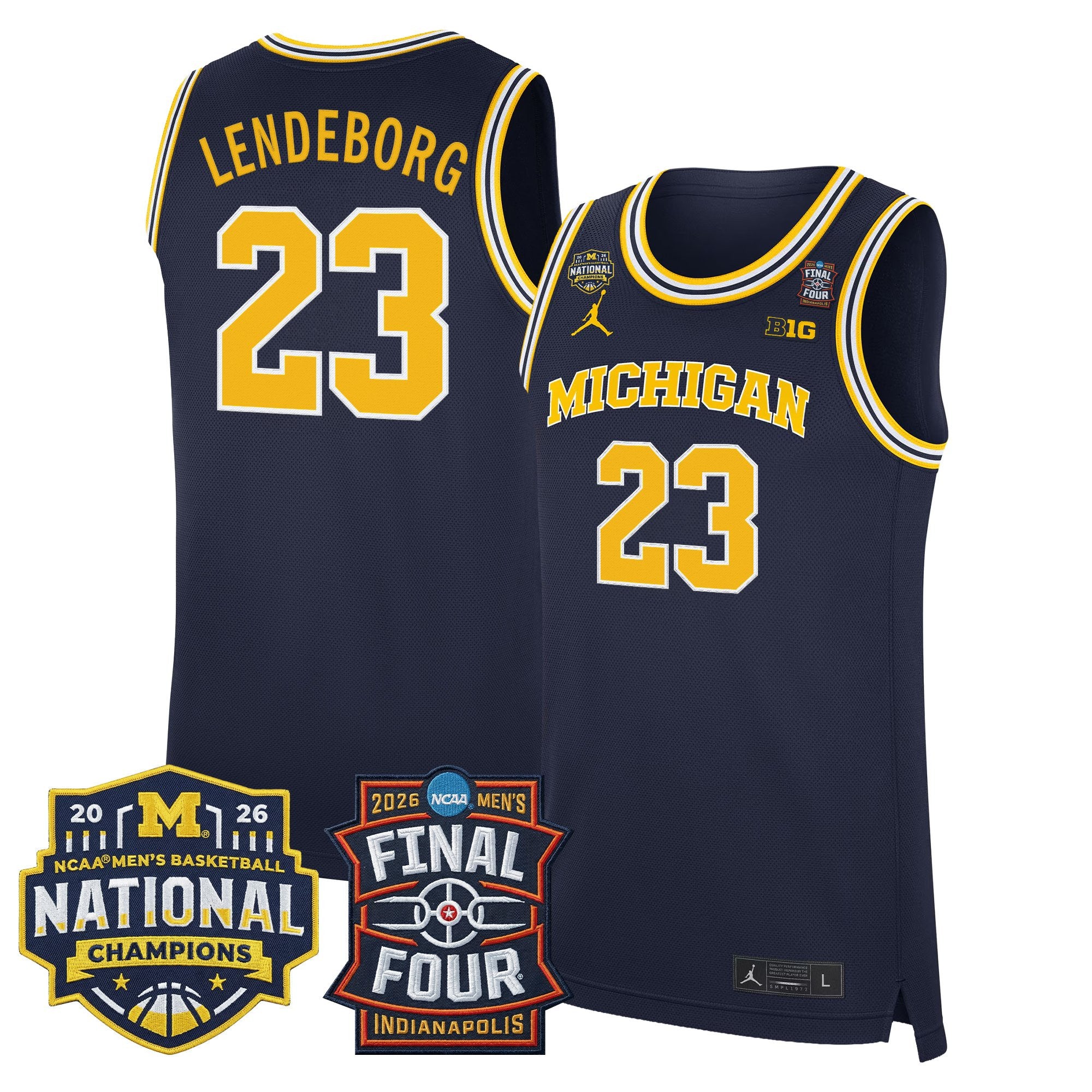 Men's Michigan Wolverines 2026 Final Four & National Champions Patch Basketball Jersey - All Stitched