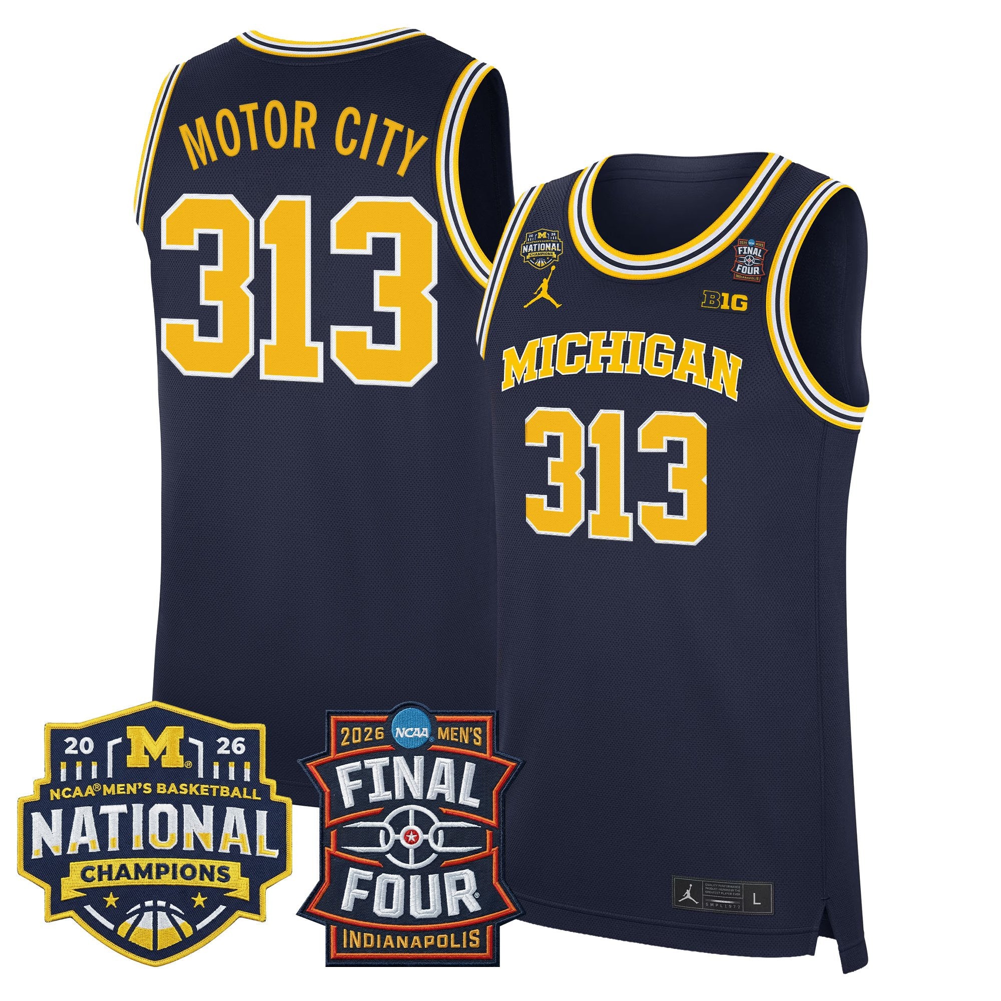 Men's Michigan Wolverines 2026 Final Four & National Champions Patch Basketball Jersey - All Stitched
