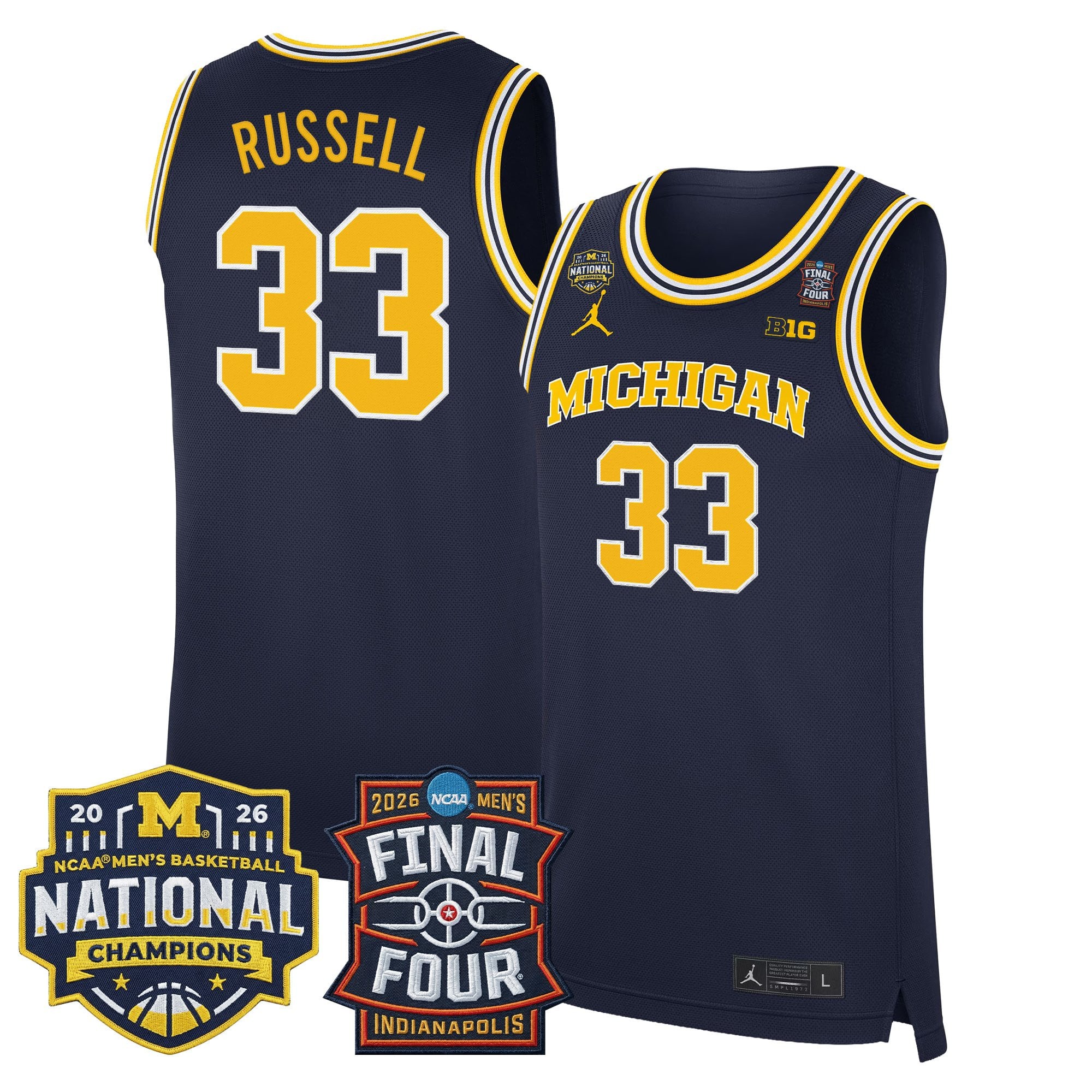 Men's Michigan Wolverines 2026 Final Four & National Champions Patch Basketball Jersey - All Stitched