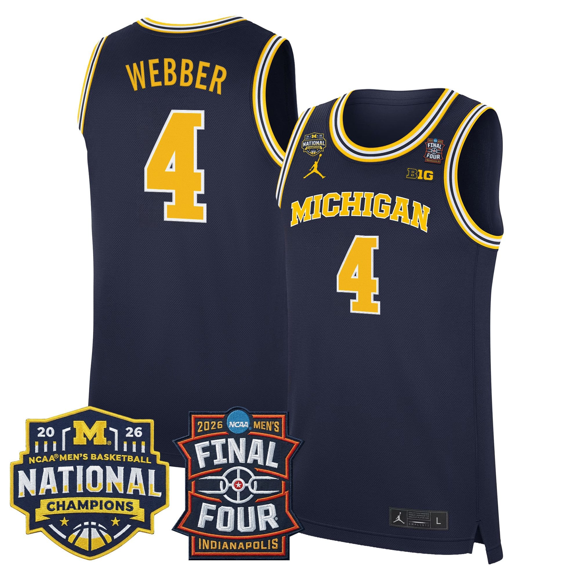 Men's Michigan Wolverines 2026 Final Four & National Champions Patch Basketball Jersey - All Stitched