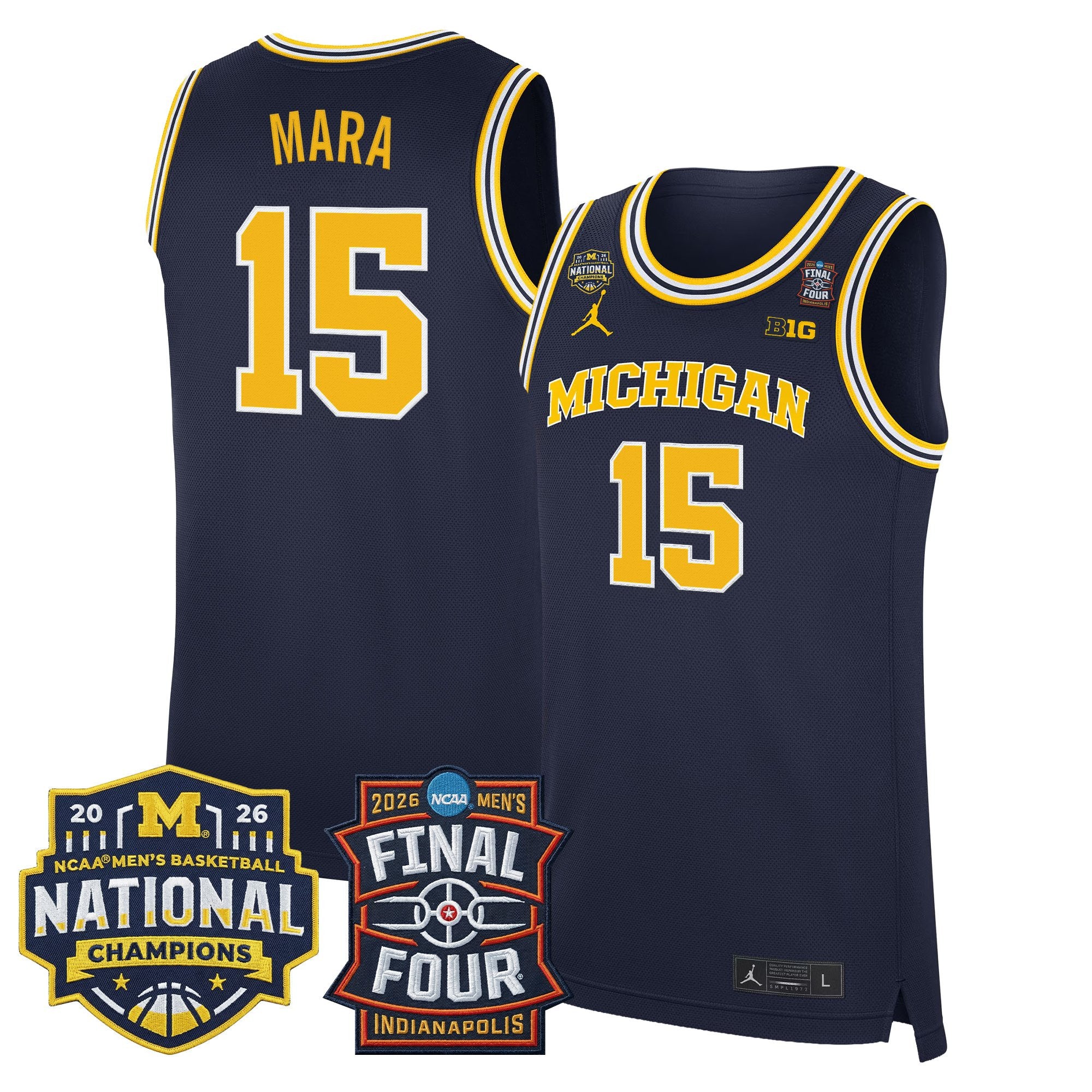 Men's Michigan Wolverines 2026 Final Four & National Champions Patch Basketball Jersey - All Stitched