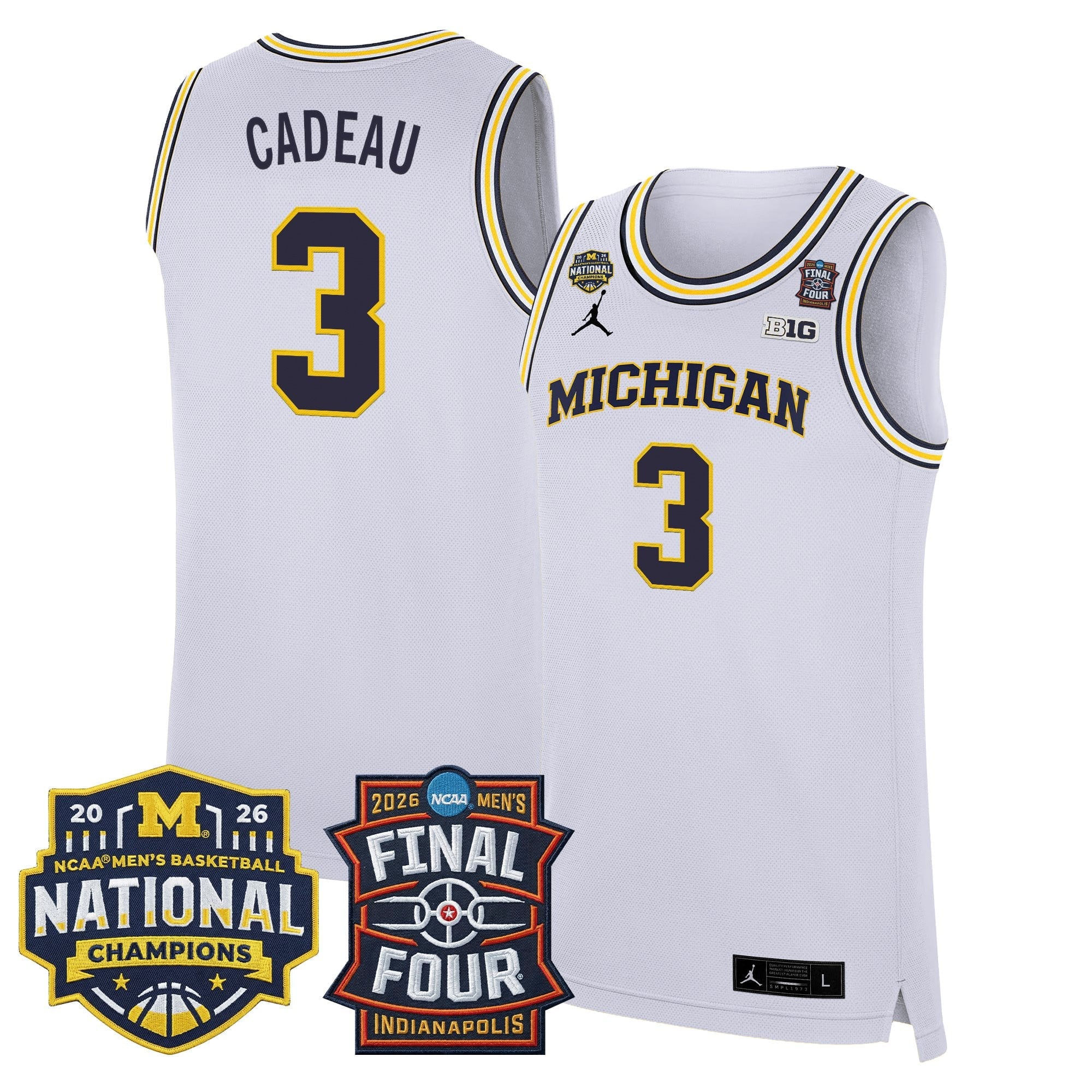 Men's Michigan Wolverines 2026 Final Four & National Champions Patch Basketball Jersey - All Stitched