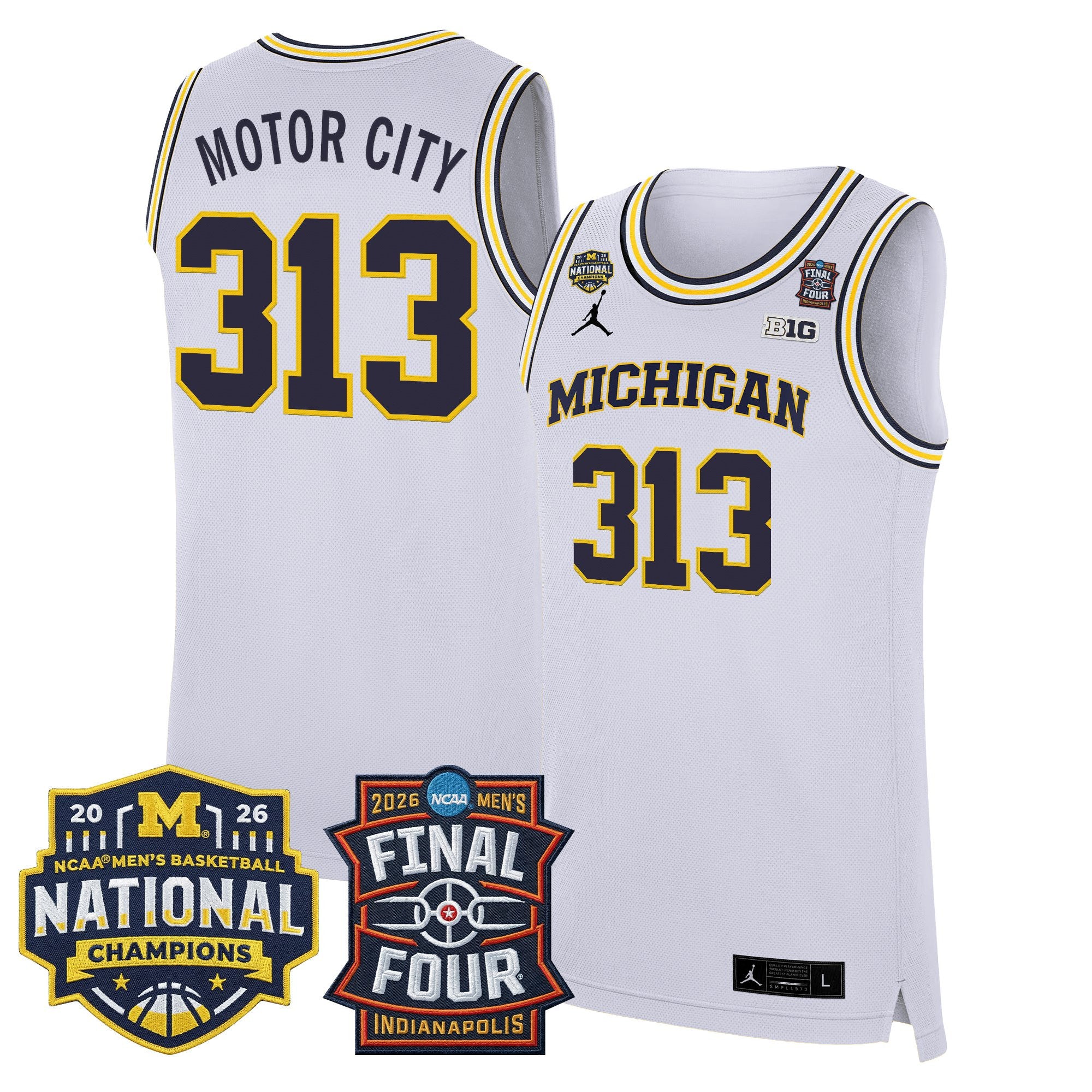 Men's Michigan Wolverines 2026 Final Four & National Champions Patch Basketball Jersey - All Stitched
