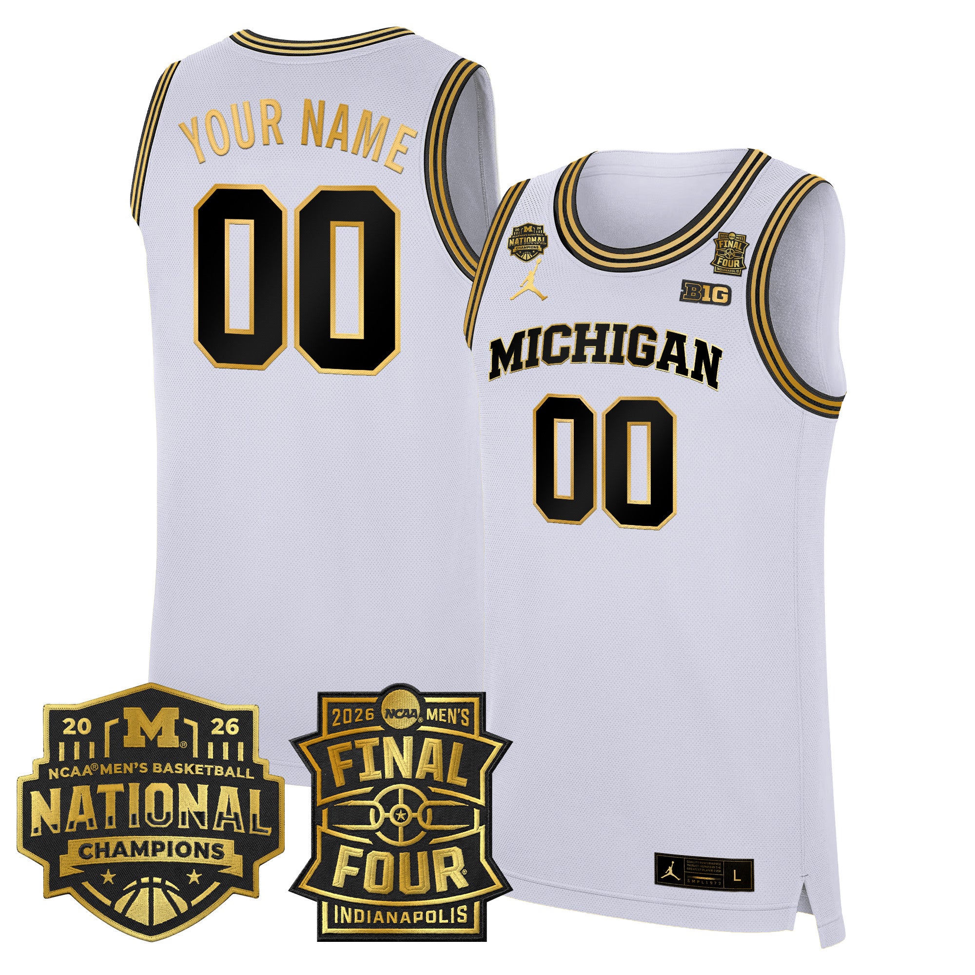 Michigan Wolverines 2026 Final Four & National Champions Patch Custom Basketball Jersey - All Stitched