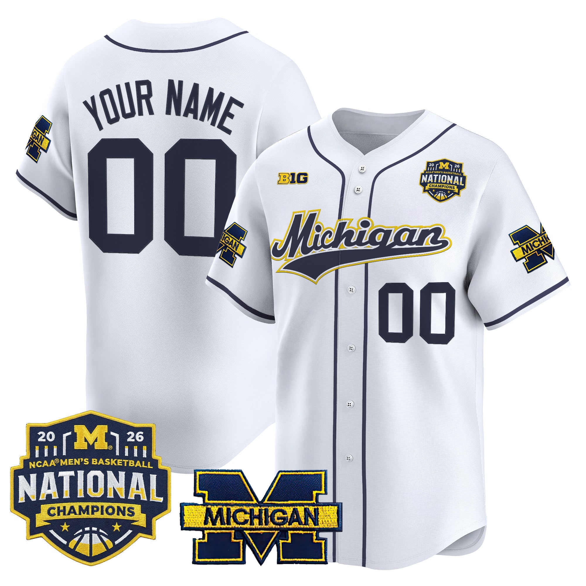 Michigan Wolverines 2026 National Champions Patch Vapor Custom Baseball Jersey - All Stitched