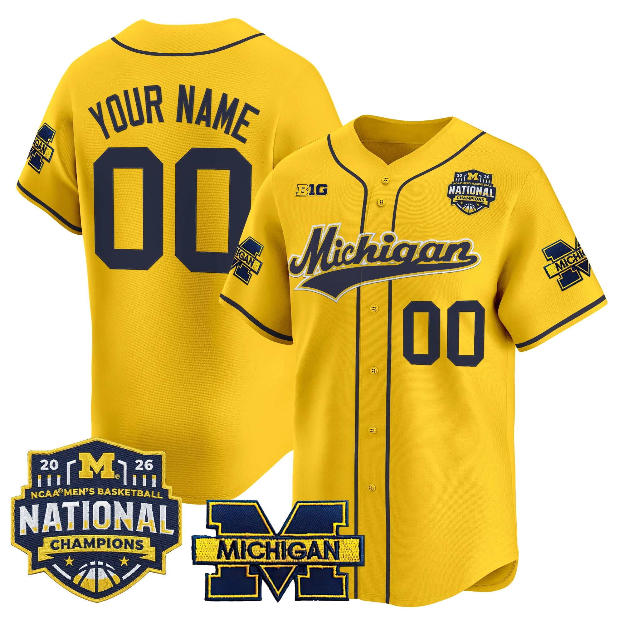 Michigan Wolverines 2026 National Champions Patch Vapor Custom Baseball Jersey - All Stitched