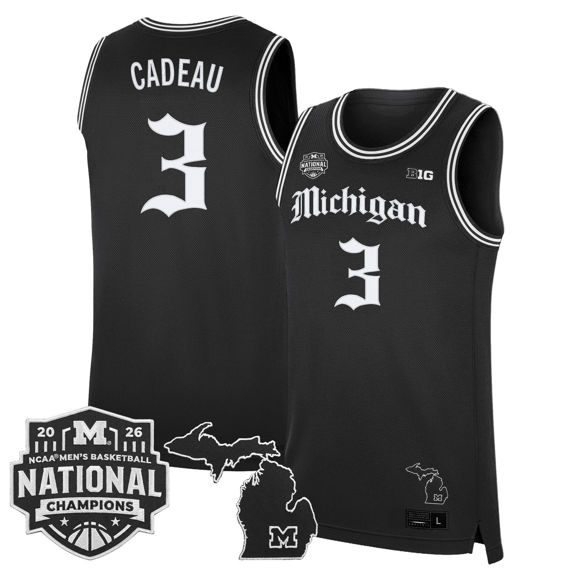 Men's Michigan Wolverines 2026 National Champions Patch Basketball Jersey - Gothic Edition - All Stitched
