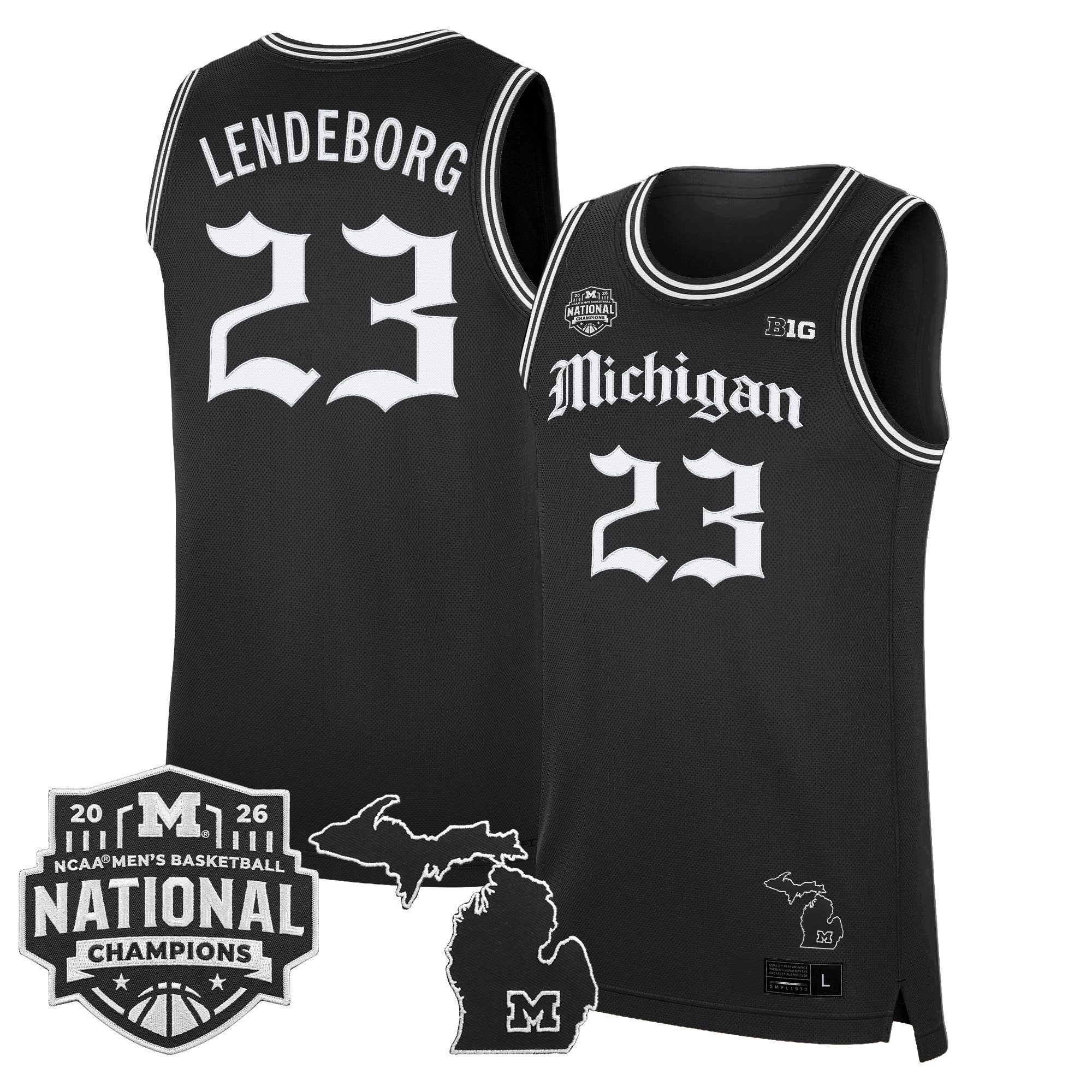 Men's Michigan Wolverines 2026 National Champions Patch Basketball Jersey - Gothic Edition - All Stitched