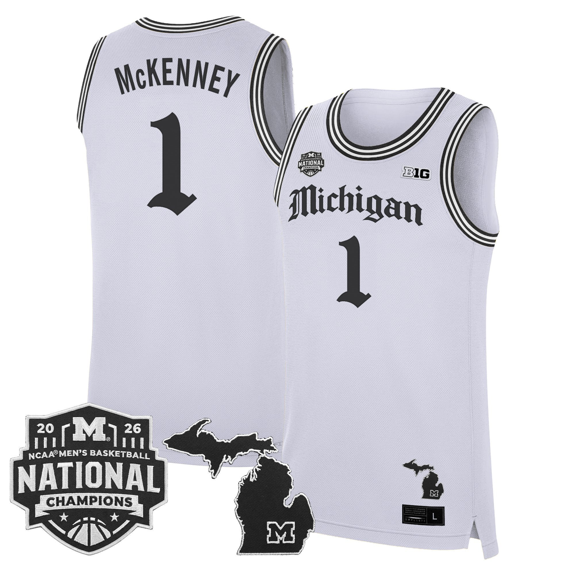 Men's Michigan Wolverines 2026 National Champions Patch Basketball Jersey - Gothic Edition - All Stitched