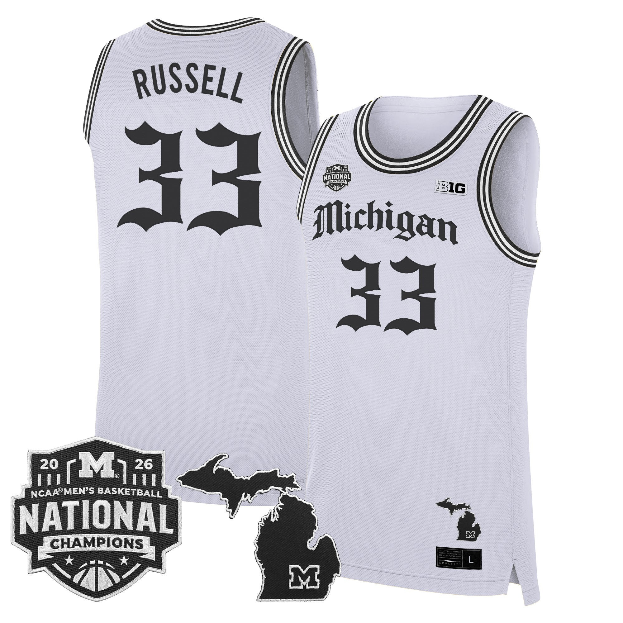 Men's Michigan Wolverines 2026 National Champions Patch Basketball Jersey - Gothic Edition - All Stitched